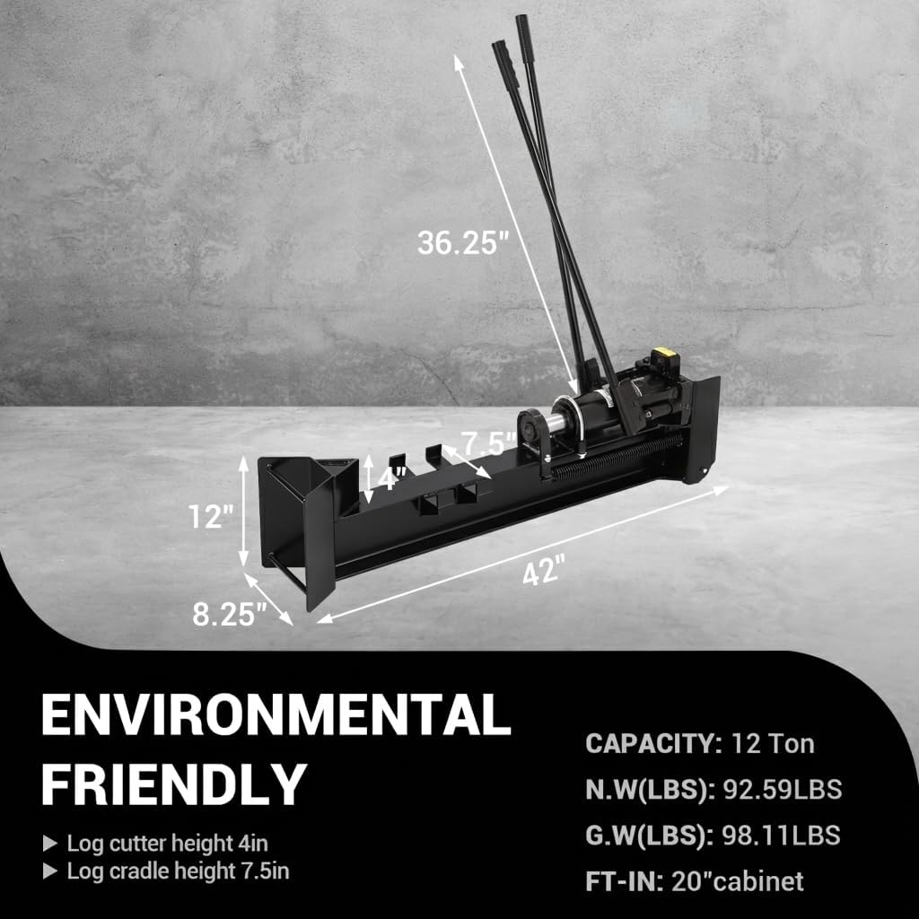 Festisoul 12 Ton Hydraulic Log Splitter, Manual Wood Cutter with Horizontal Full Steel Beam & Built-in Wheel, Heavy Duty Log Splitter for Firewood up to 18.7" Length & 8" Diameter, Black