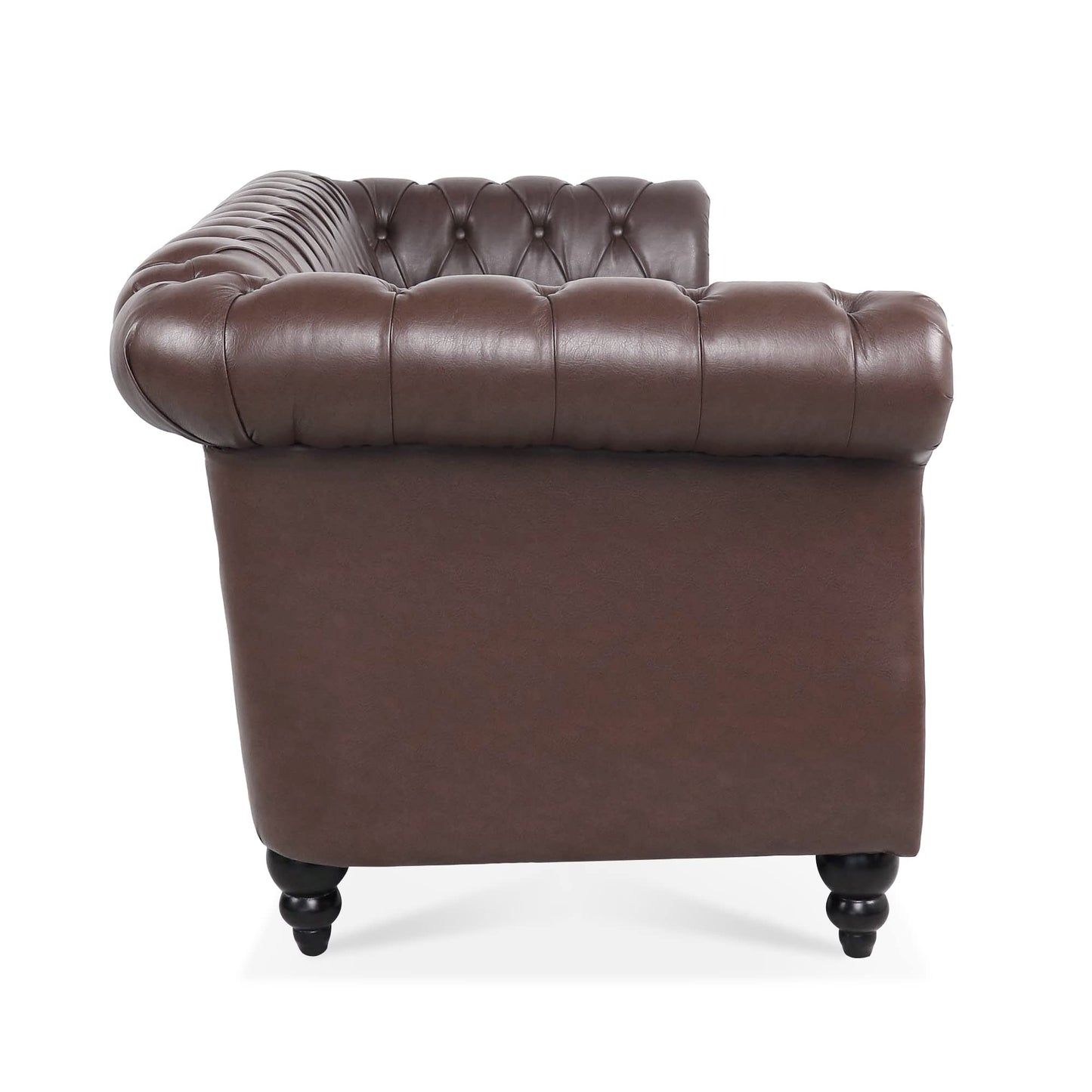Ball & Cast 84" Chesterfield Leather Sofa with Channel Tufted Seat Back,Classic 3 Seater Couch w/Roll Arm Nailhead Trim and Upholstered,Mid Century Furniture for Living Room,Office,Dark Brown PU