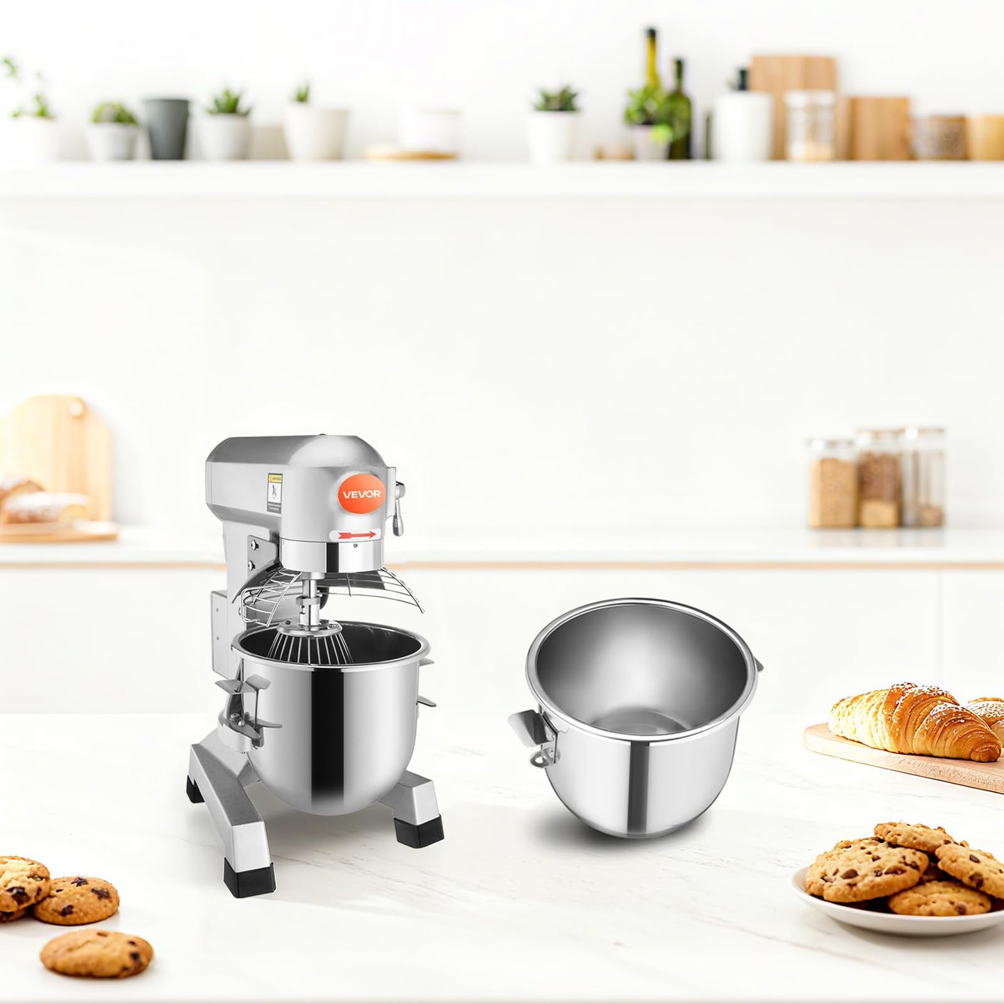 Happybuy 20Qt Commercial Food Mixer with Timing Function， Commercial Mixer 1100W Stainless Steel Bowl Heavy Duty Electric Food Mixer Commercial with 3 Speeds Adjustable, Perfect for Bakery Pizzeria