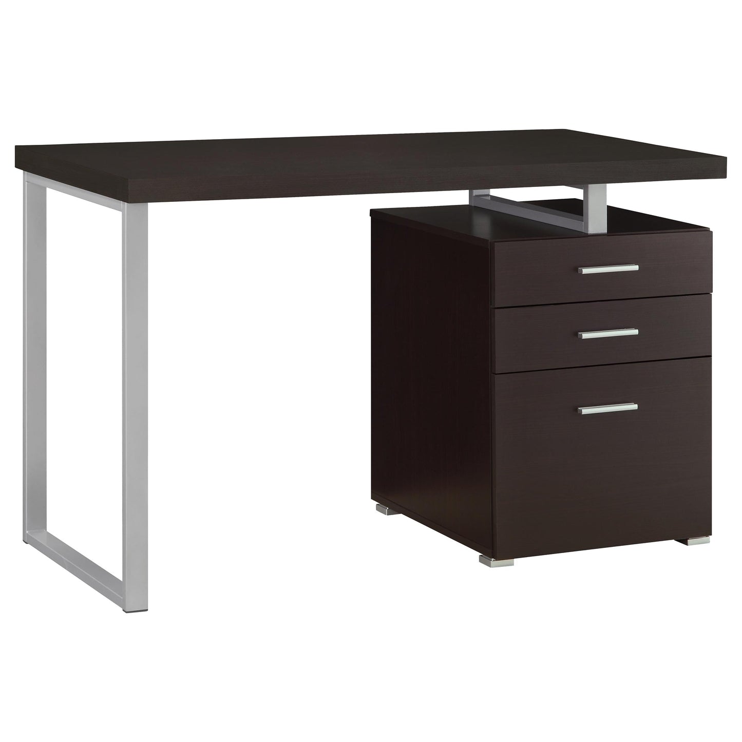 Coaster Home Furnishings Brennan Modern Contemporary Home Office 3-Drawer Writing Desk with Drawers Computer Desk Study Table File Cabinet Storage Silver Metal Frame Cappuccino Brown 800519