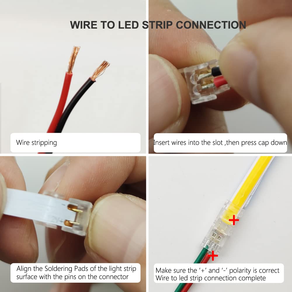 Biantie La 2-Pin LED Light Strip Connectors, 5mm, Solderless Adapter for 12V 24V COB LED Strips, Pack of 10