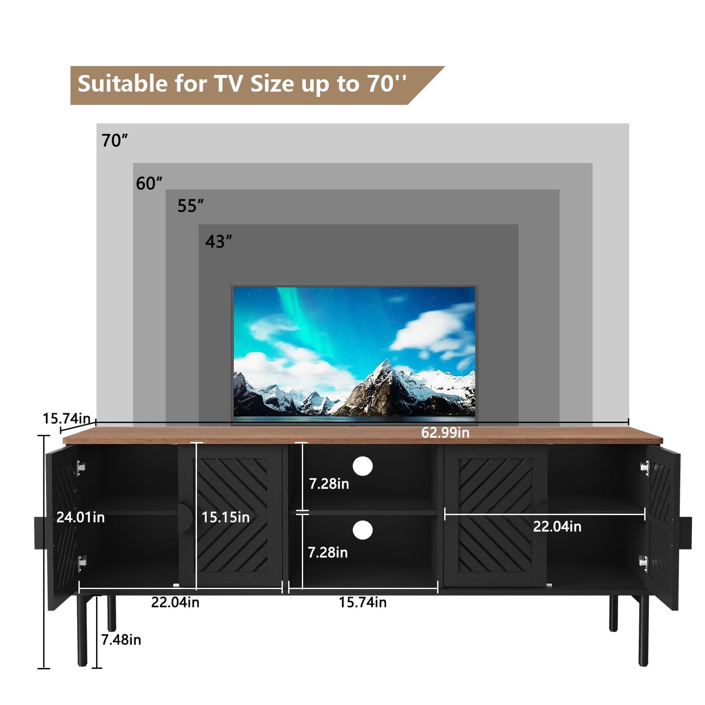 ARTPOWER 63" Modern TV Stands for Living Room, Long Entertainment Center with Storage, TV Console for 55 60 65 70 Inch TV, Bedroom TV Cabinet with Doors, Wood Media Console, Television Stand, Black