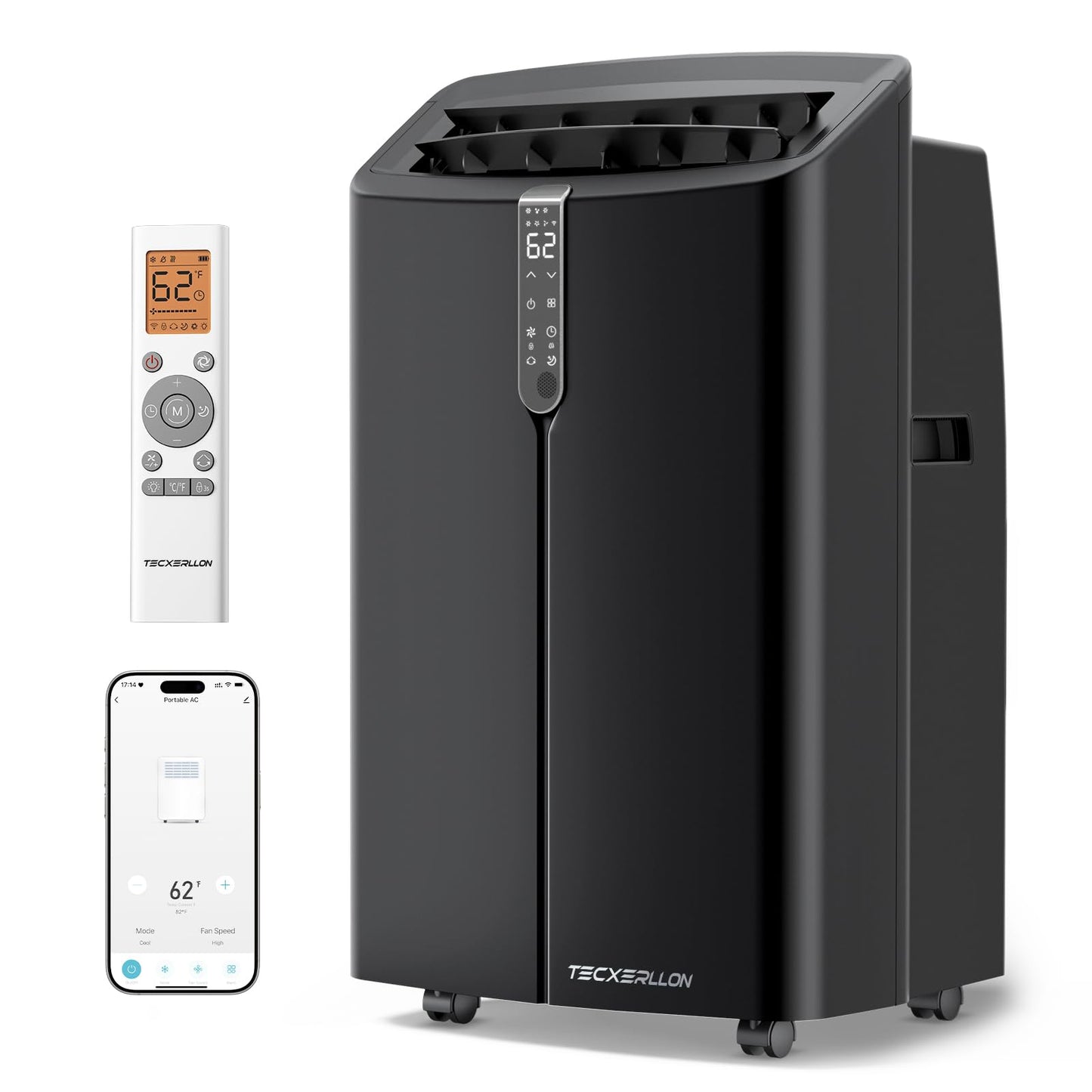 TECXERLLON 16,000 BTU Portable Air Conditioner with App & Remote Control, Cools up to 850 Sq. Ft., 4-in-1 Smart AC Unit with Dehumidifier, Fan, Sleep Mode, Self-Evaporating Design & Window Kit