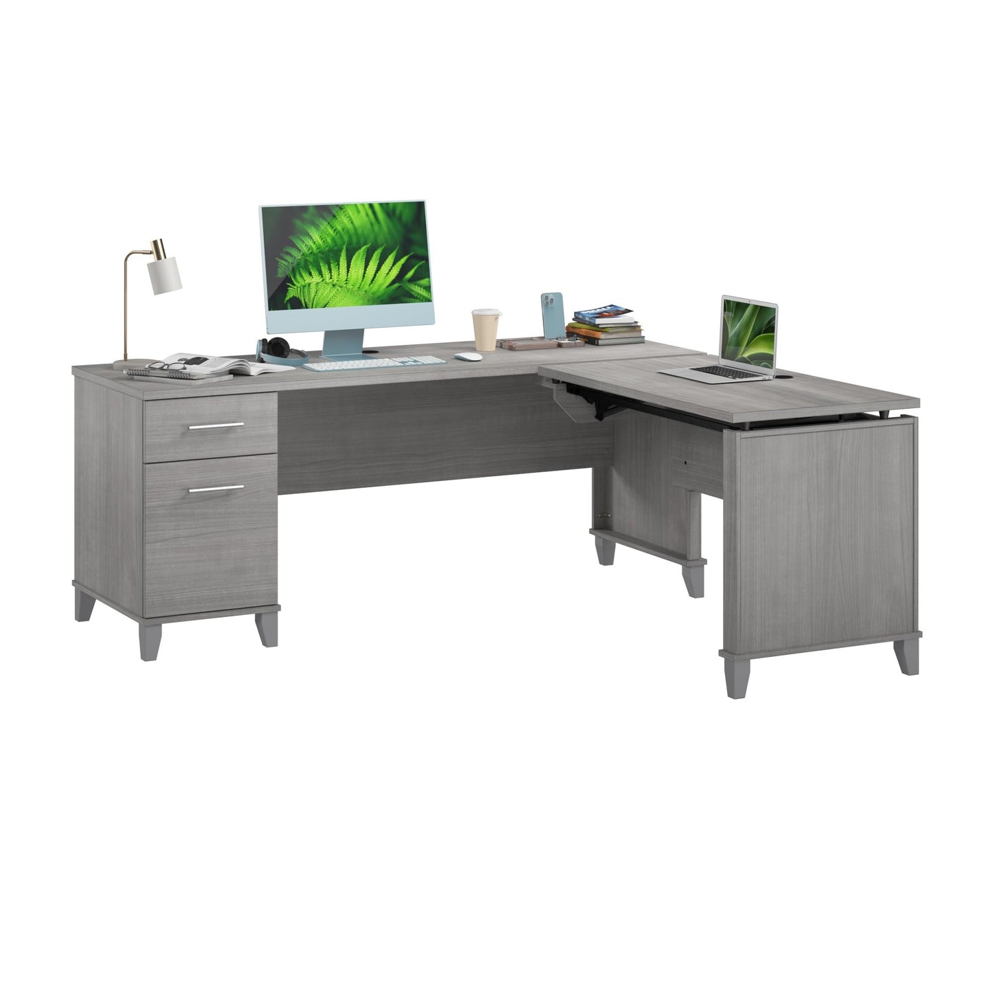 Bush Home Somerset 72W 3 Position Sit to Stand Adjustable Standing L Shaped Desk in Platinum Gray, Ergonomic Corner Computer Office Table