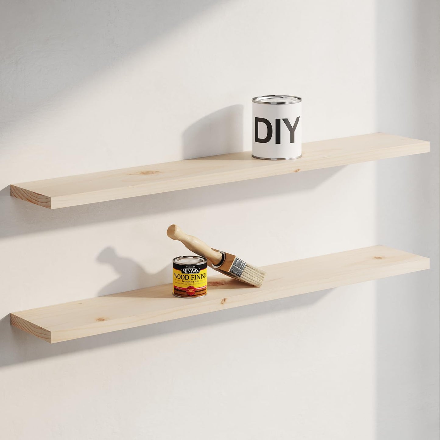 Homeforia 60 inch Wood Floating Shelf, High End Solid Natural Long Wood Shelf for Wall 60 inches, Unfinished Wooden 60inch Large Floating Shelves, Heavy Duty Bracket, 60 X 6.5 X 1.75 in, Set of 2