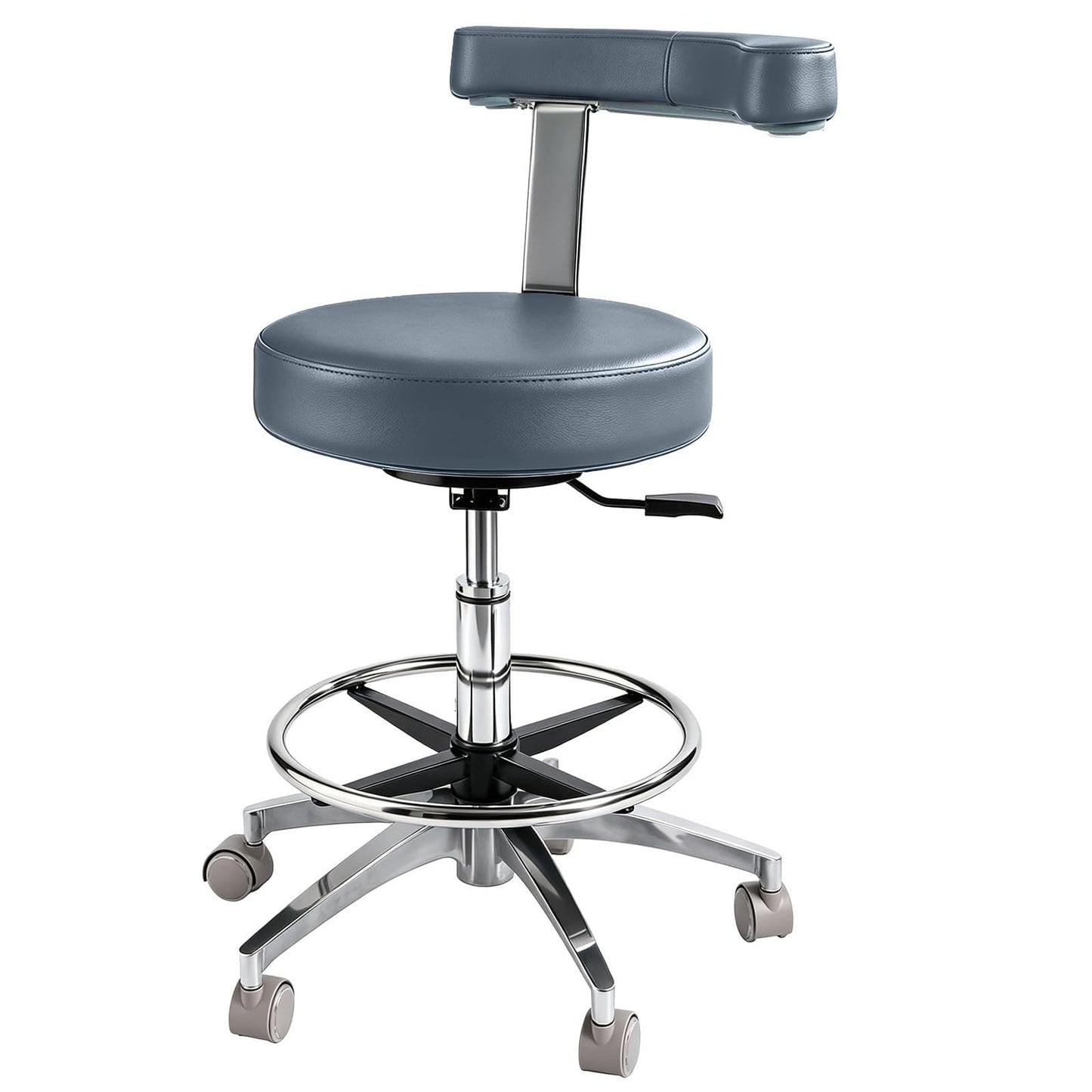 Rolling Stool with Back Support | Heavy Duty Stool 400lbs,2-in-1 Armrest Backrest Adjustable Height Swivel Chair,PU Leather Ergonomic for Dentist Hygienist Tattoo Artist Salon Lab Home Office-Grey