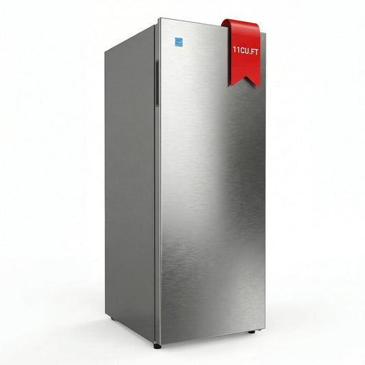 11 Cu. Ft. Upright Convertible Fridge/Freezer, Energy Saving Refrigerator with Reversible Door, Auto Defrost, Removable Glass Shelves & Adjustable Controls