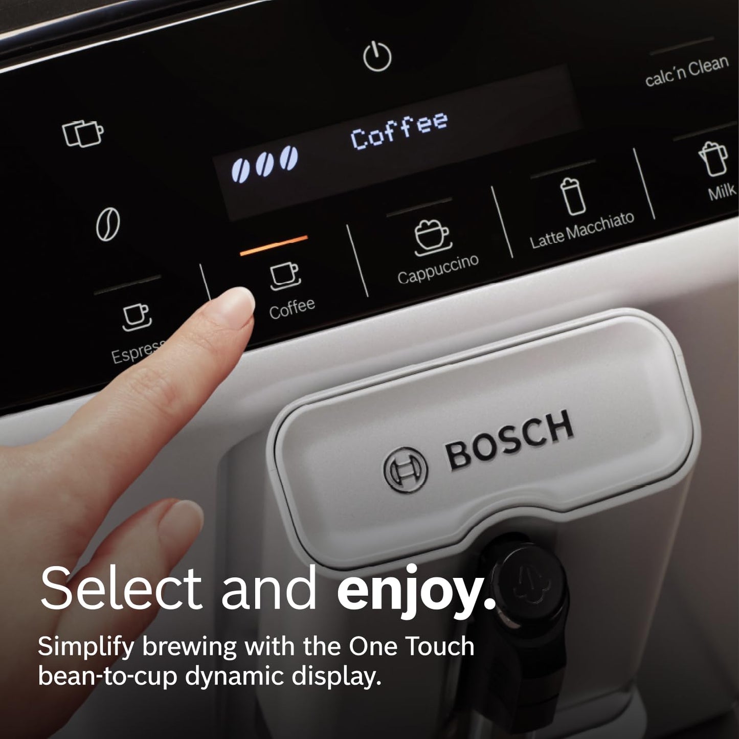 Bosch Fully Automatic Coffee and Espresso Machine - One-Touch Drinks, Barista Style, Double Cup Super Coffee Maker - Large Bean Capacity - Easy Clean, Maintenance - Silver- TIU20307