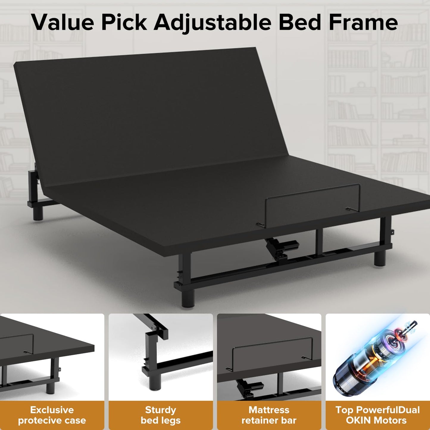 DNYN King Size Adjustable Bed Base Frame with USB Ports and Wireless Remote for Bedroom/Guest Room, Zero Gravity Bed with Head and Foot Incline, Space-Saving & No Box Spring Needed