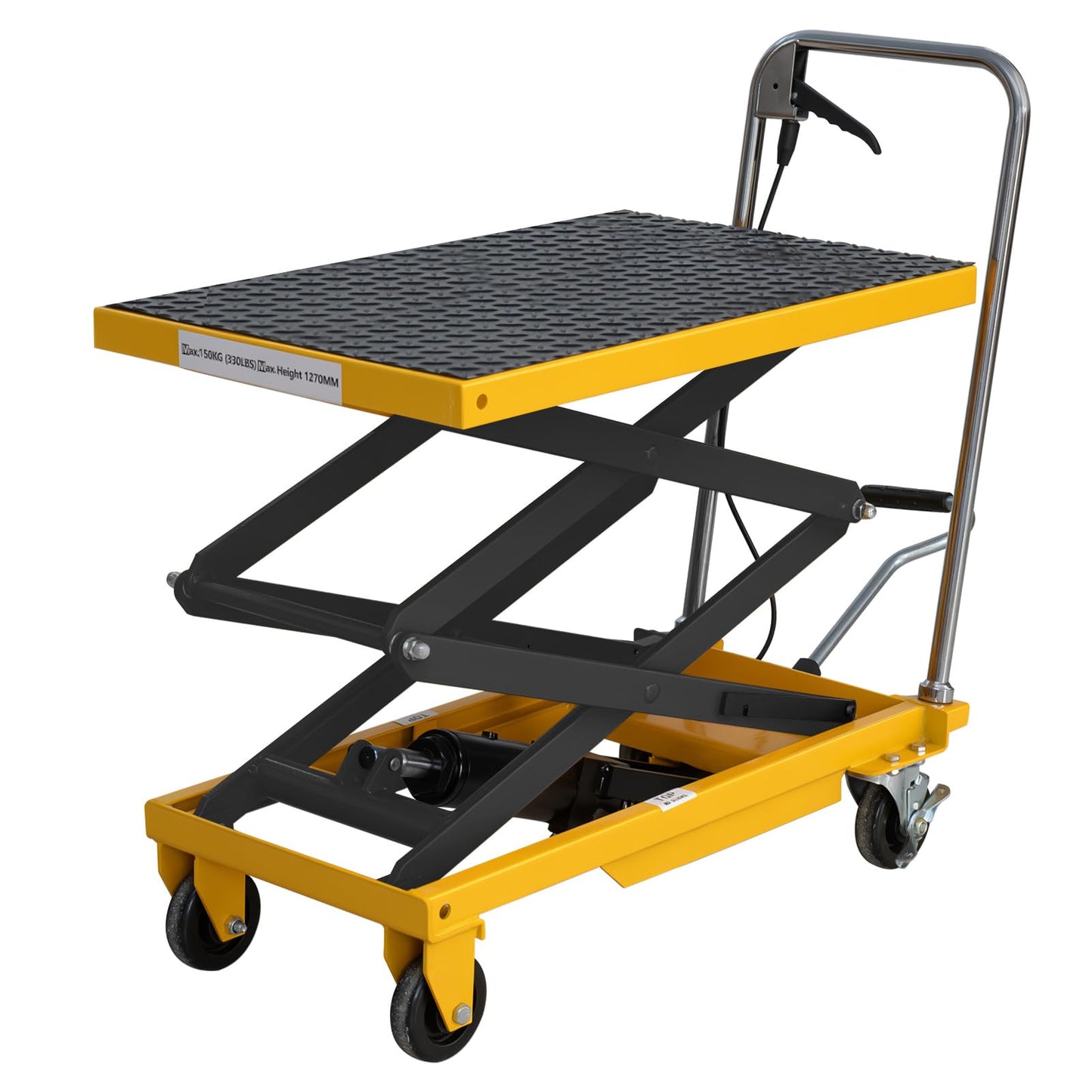 Hydraulic Lift Table Cart, 770lbs Capacity 59'' Max Lift, Double Scissor Lift Table w/4 Wheels & Non-Slip Pad, Heavy Duty Hydraulic Platform Lift Cart for Warehouse, Shop, Garage Material Handling