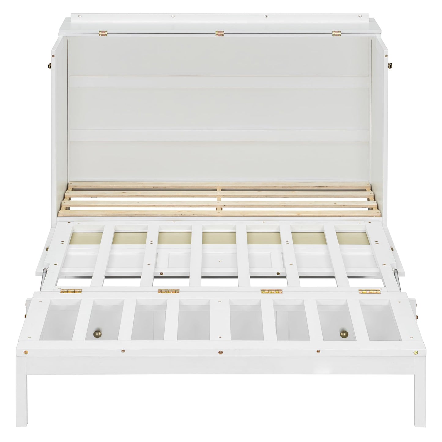 Merax Farmhouse Wood Murphy Bed Chest, Foldable Wall Platform Bed with Storage Drawer/Space Saving/Wood Slat Support/Full, White +Natural