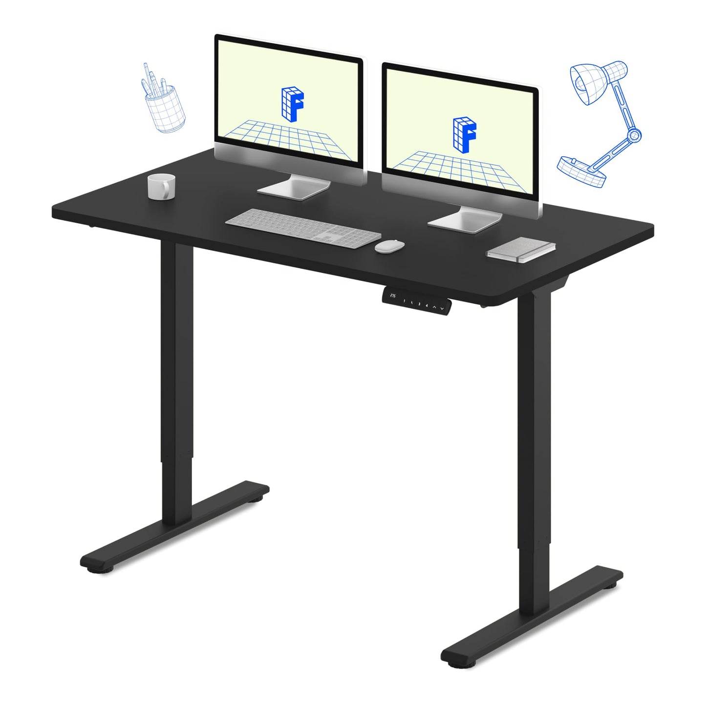 FLEXISPOT E3 Dual Motor Electric Standing Desk 55 x 28 Sit Stand Up Desk, Holds 220 lbs, Adjustable Height w/Memory Presets, One-Piece Black Desktop & Black Frame, Ships in 2 Boxes
