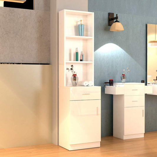 WZONICE98 Standing Barber Cabinet with 5 Compartments 1 Drawer and 1 Door MDF Salon Storage Station White Professional Stylist Organizer for Hair Salon Spa