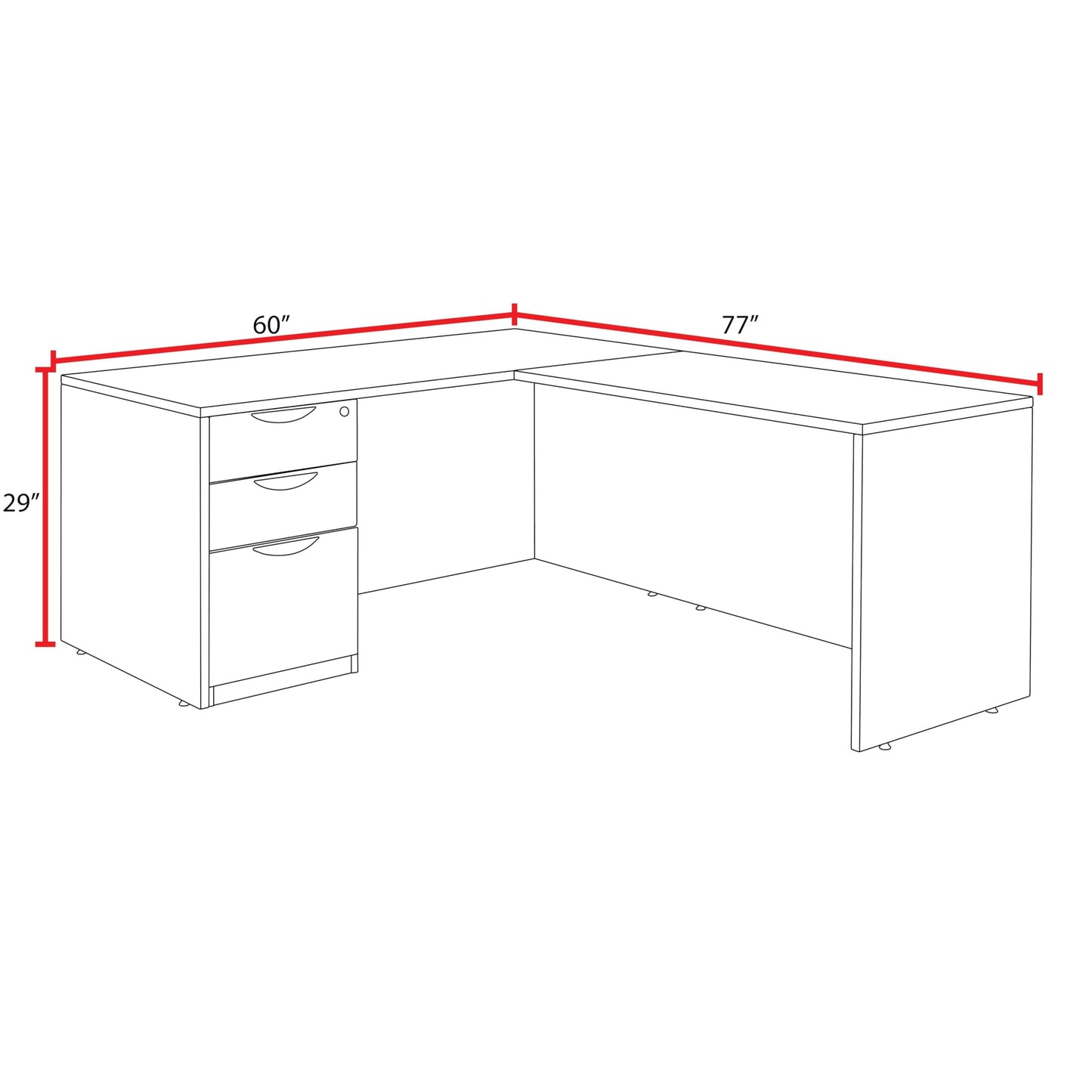 Romig Legacy 60 x 77 in. L Desk with Single Full Pedestal Drawer Unit- Noble Oak