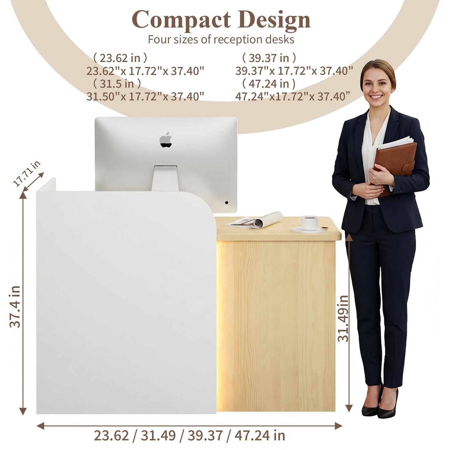 Laxodor 24'' Small Reception Desk with LED Lighting & Drawer