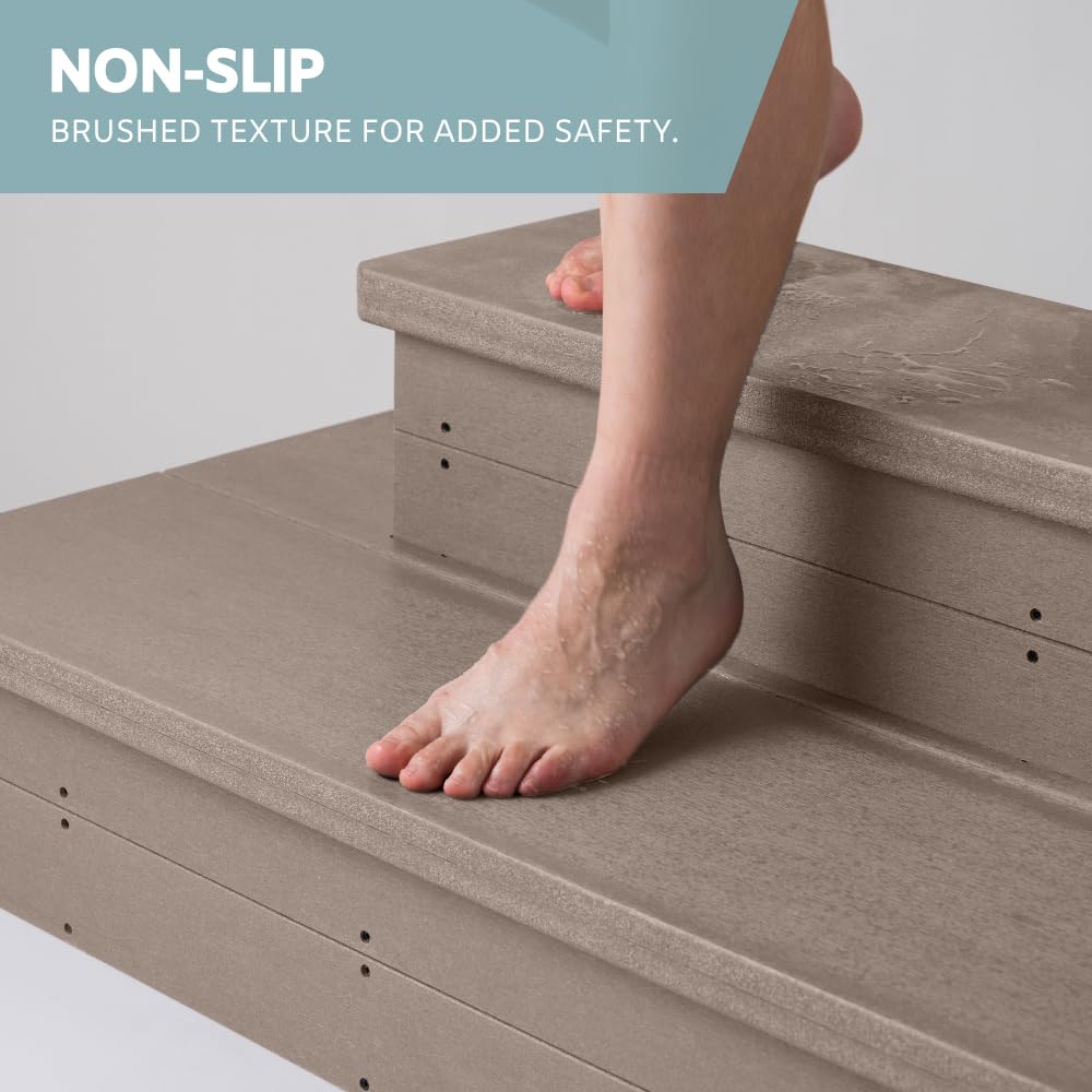 DENKOE Heavy Duty Hot Tub Steps with Storage - Waterproof, Non-Slip & No Maintenance - Large 700LBS Capacity - Multi Angle Access - Ideal for Spa Steps, Hot Tub Stairs - Brown Spa Step for Outdoor