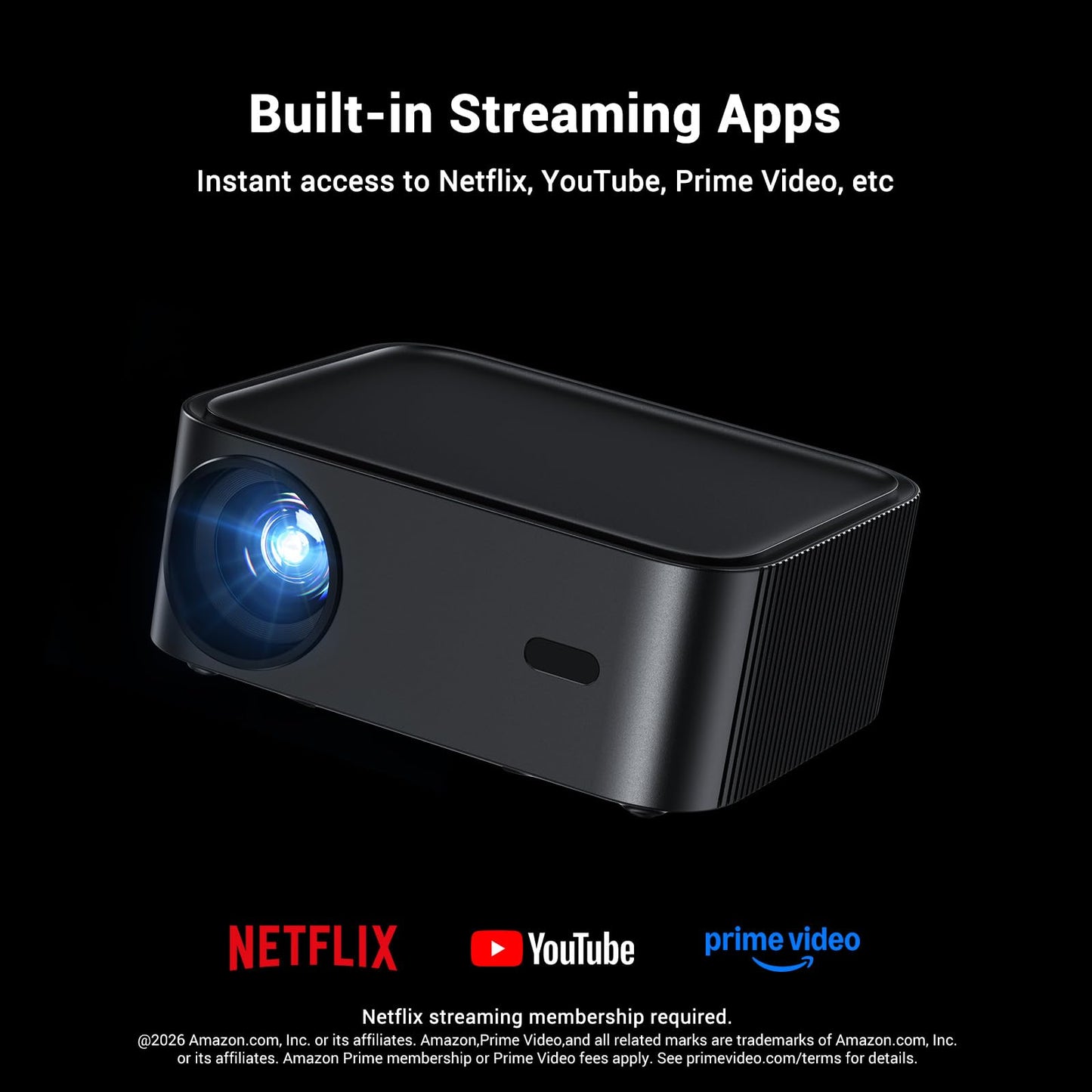 1500 ANSI lumens built-in streaming app full HD smart projector, HAPPRUN 4K projector, supports Wi-Fi and Bluetooth, Dolby audio, 300-inch large screen, suitable for home, outdoor, and indoor viewing