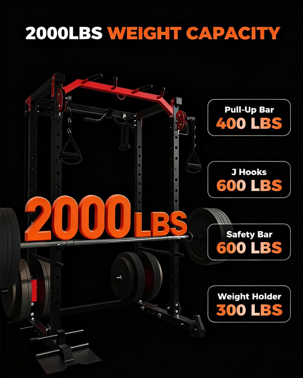 GarveeLife Power Cage, All-in-1 Home Gym with LAT Pulldown & Cable System, 2000LBS Squat Rack for Home & Garage & Apartment Use, Workout Cage with More Attachments (Red)