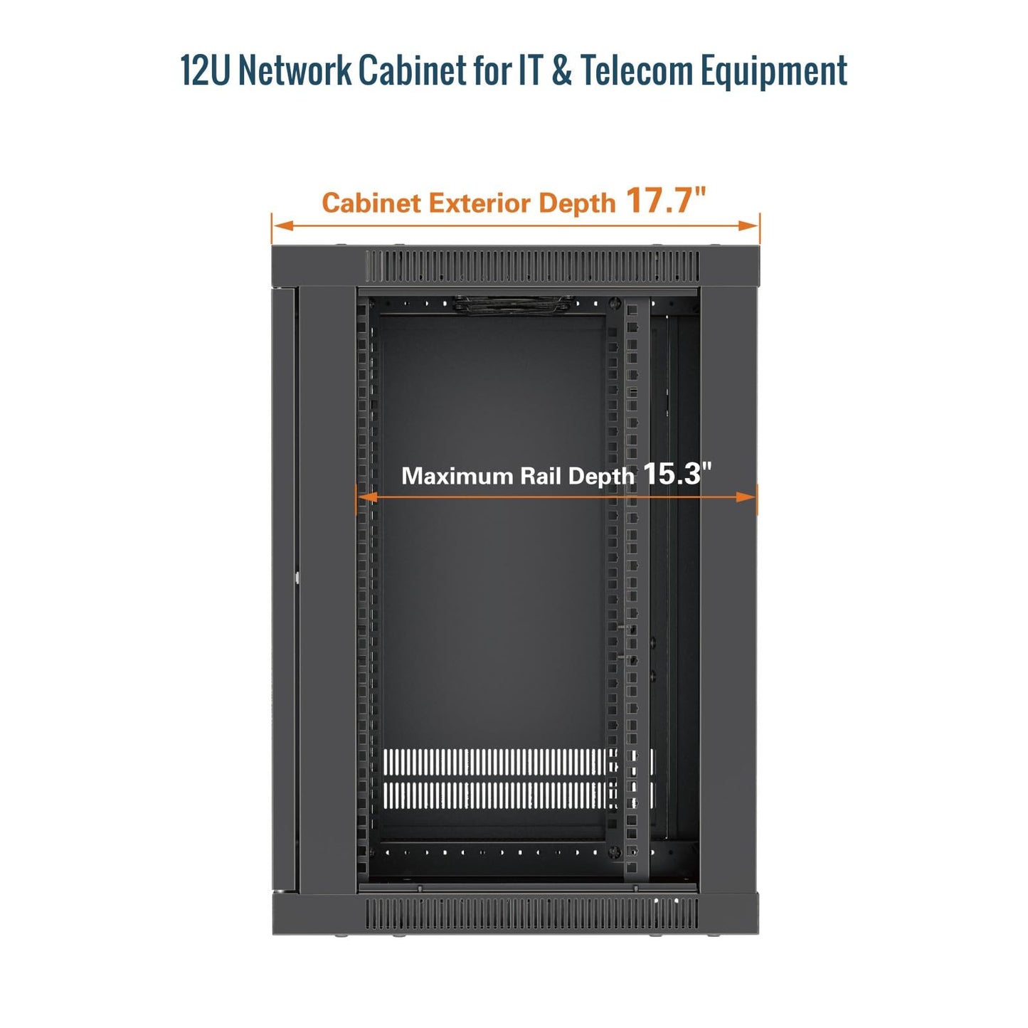 Tecmojo 12U Wall Mount Rack Cabinet, Heavy-Duty 176 Lbs High Load Capacity, 19” Enclosed Server Network Rack with Glass Door, 17.7” Deep – Elite Collection