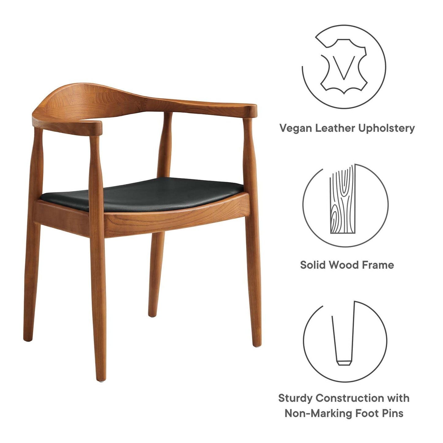 Modway Presidential Mid-Century Modern Faux Leather Upholstered Dining Armchair in Black