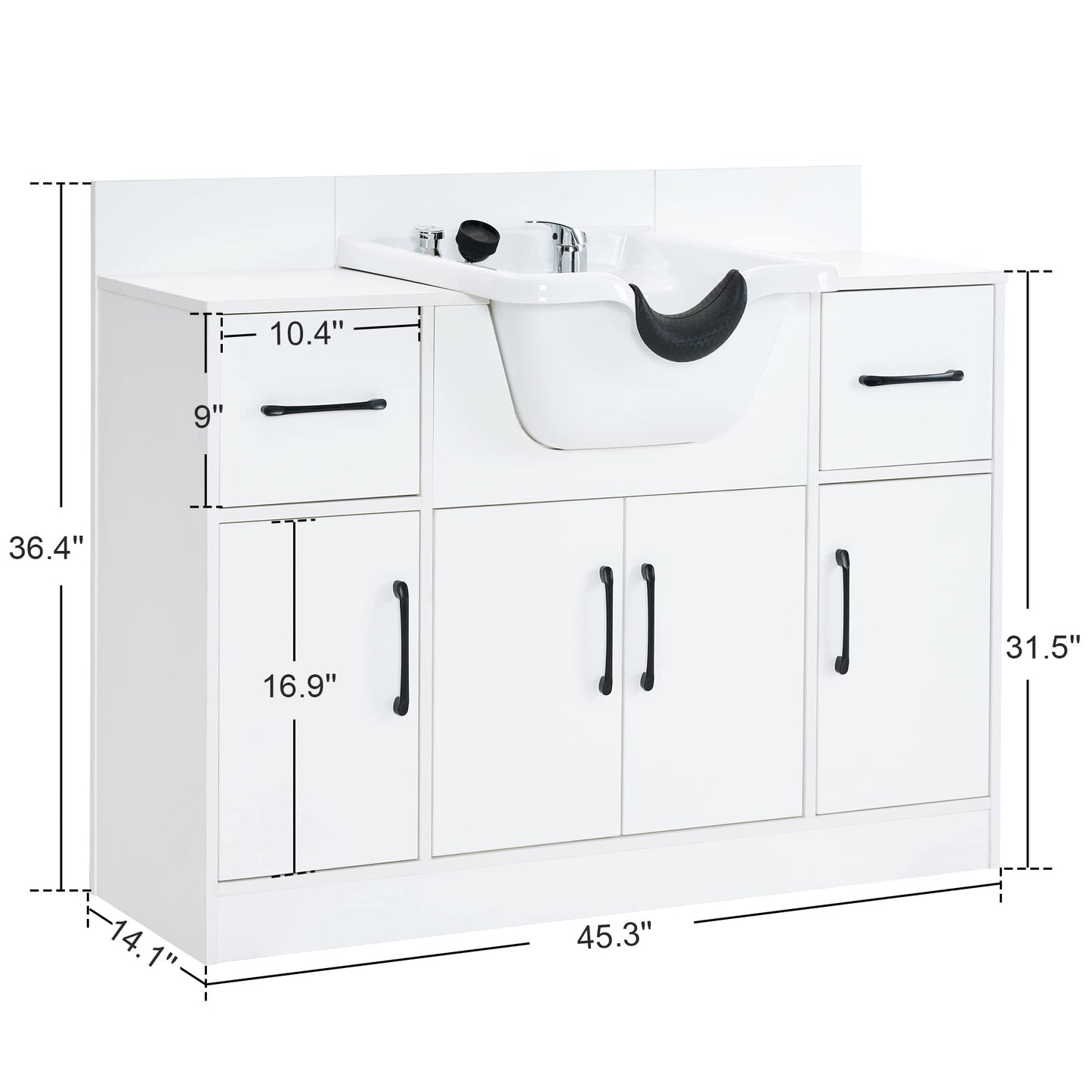 BarberPub Multi-Functional Shampoo Backwash Sink Station with Shampoo Bowl for Hair Stylist, Salon Spa Beauty Cabinet with Faucet Sprayer, Barber Storage Equipment 7139 (White)