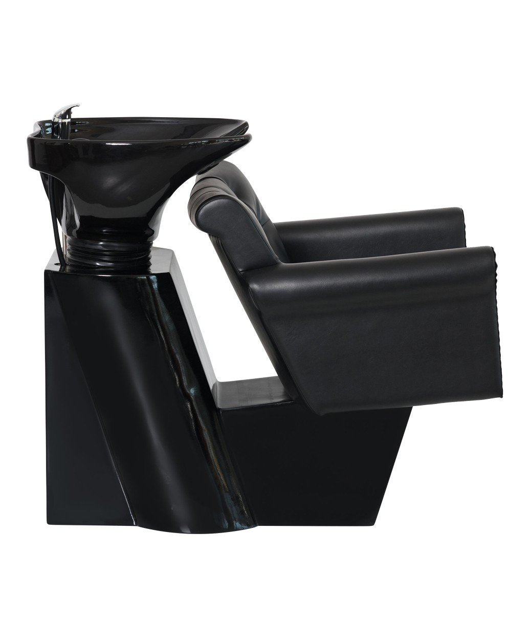 Buy-Rite Chelsea Shampoo Backwash Unit - Tufted Chair, Removable Cushion, Tilting Porcelain Bowl, Single-Lever Faucet, Vacuum Breaker & Install Kit Included - NIN-9902 (Black Chair Black Sink)