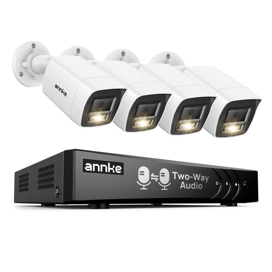 ANNKE 3K Two-Way Audio Security Camera System, 8CH H.265+ DVR with AI Human/Vehicle Detection, 4X 5MP CCTV Wired Cams with Color Night Vision for Home Surveillance 24/7 Recording, NO HDD