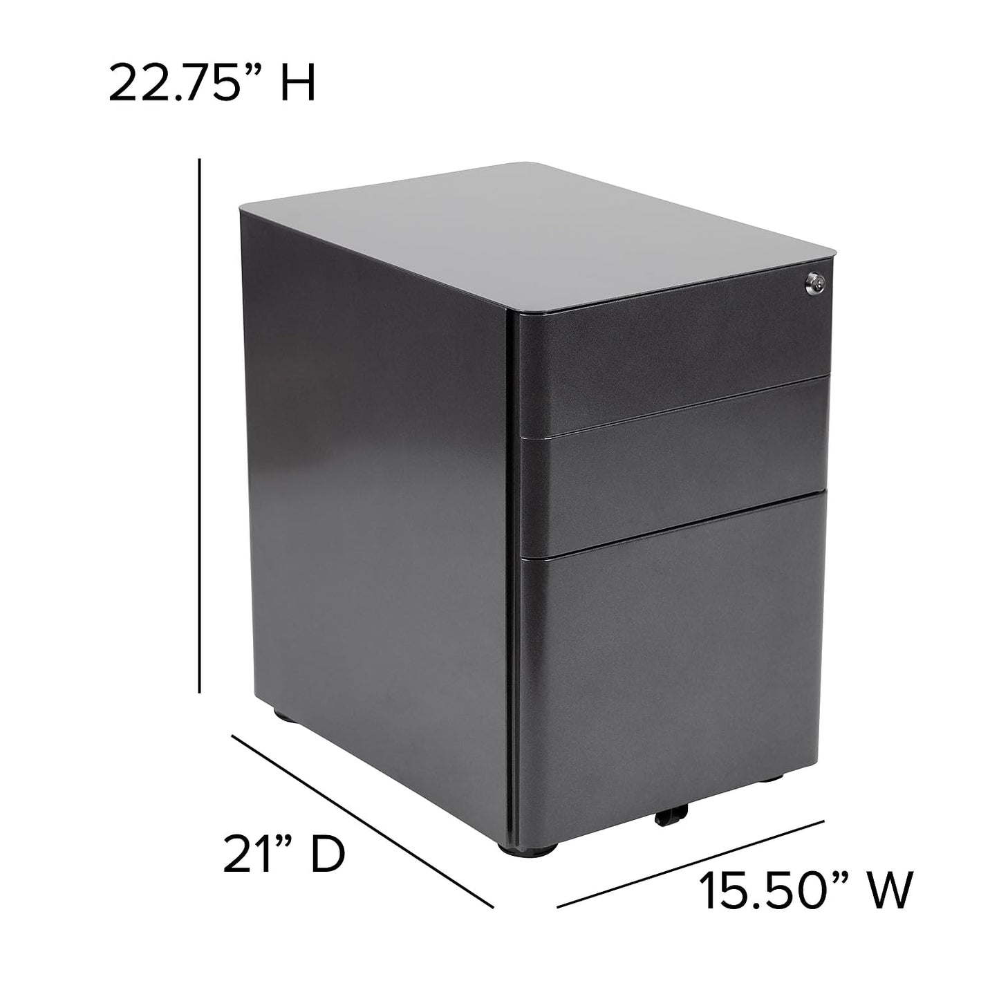 Flash Furniture Warner Modern 3-Drawer Mobile Locking Filing Cabinet with Anti-Tilt Mechanism and Hanging Drawer for Legal & Letter Files, Black