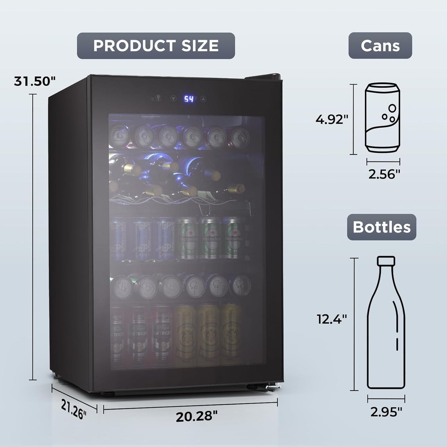 COWSAR Beverage Refrigerator 145 Can Wine Cooler Freestanding Mini Fridge Small with Digital Temperature Control, Glass Door, and Child Lock, Quiet Drink Refrigerator for Home, Bar– 4.5 Cu. Ft.