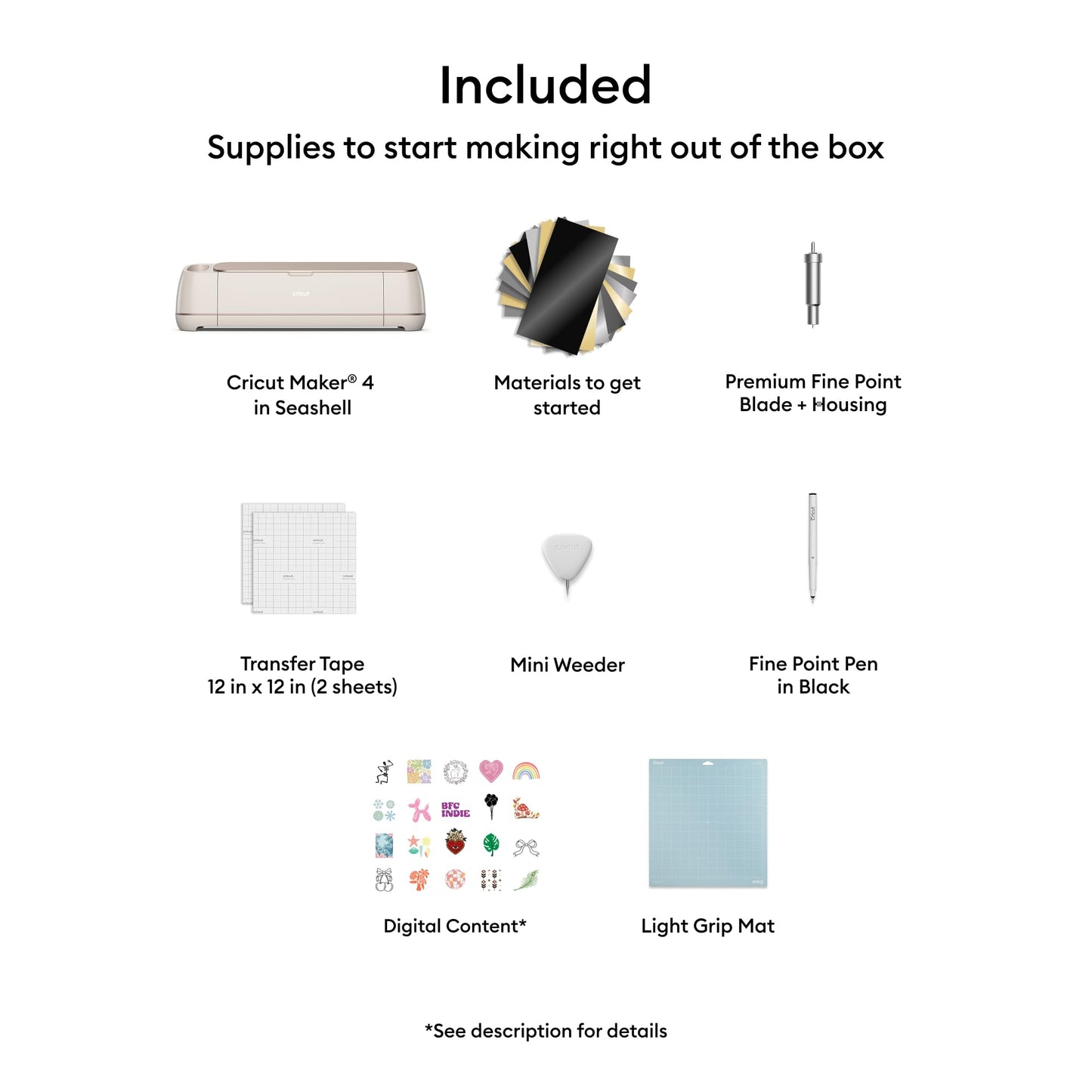 Cricut Maker 4 - Smart Cutting Machine (Seashell) | Digital Content Bundle - Includes 30 Images in Design Space App
