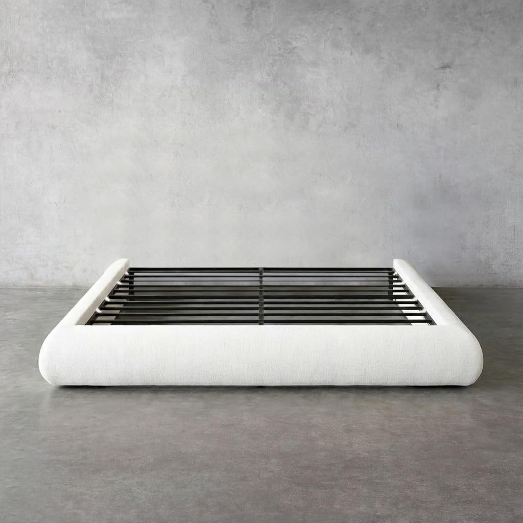 Cloud Frame Round Bed – Washable Zip Cover - Upholstered Linen Soft Foam - Modular Minimalist Modern - Half Circle Moon - Sold Sold Separately (Brown Linen, King Base)