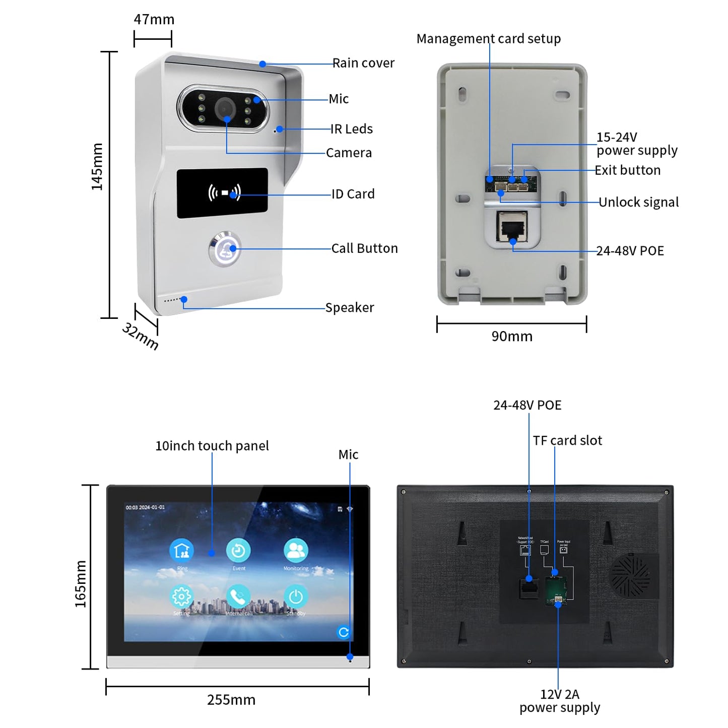 WiFi IP Video Apartment Intercom System,1080P Camera and 6 PC 10 inch Touch Screen Monitor Wired Monitor,Door Phone Kit with 32G Card, Tuya