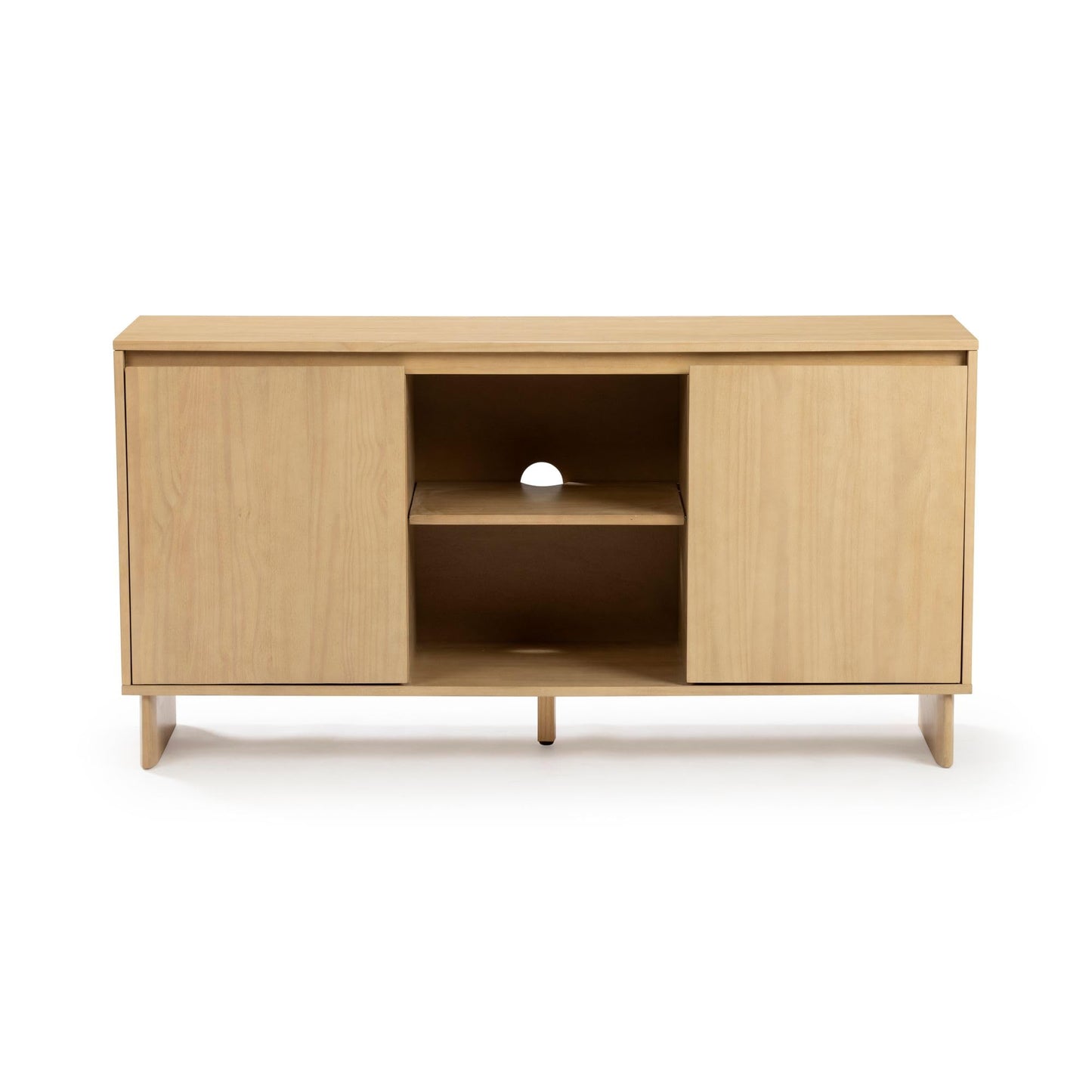 Plank+Beam 59" Modern Sideboard Cabinet, Solid Pine Wood Buffet Table with 2 Doors & Open Shelf, Storage Console for Dining Room or Entryway, Blonde Finish