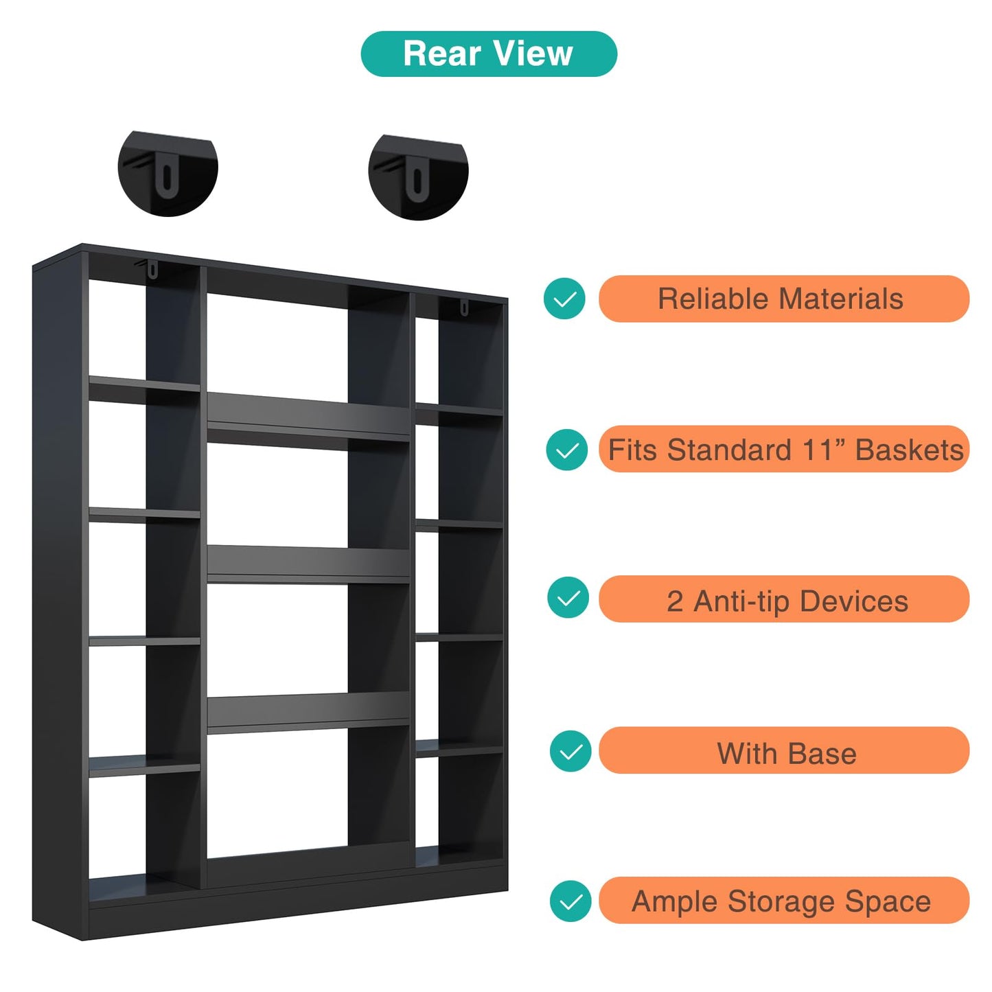 OSCHF Cube Storage Bookcase with Base - Large Wooden Bookshelf with 10 Open Cubes and 4 Shelves for Home and Office, Freestanding Organizer, Black