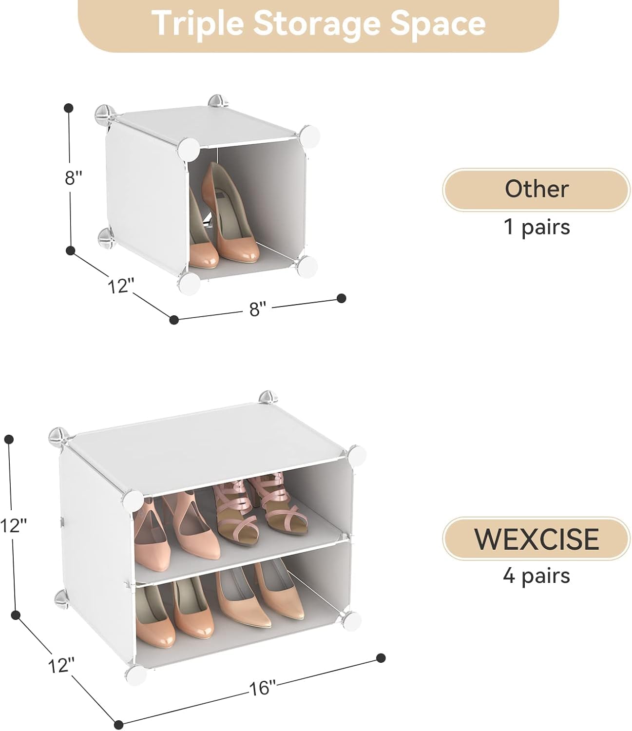 WEXCISE Portable Shoe Rack Organizer with Door, 96 Pairs Shoe Storage Cabinet Easy Assembly, Plastic Adjustable Shoe Storage Organizer Stackable Detachable Free Standing DIY Expandable 12 Tier White
