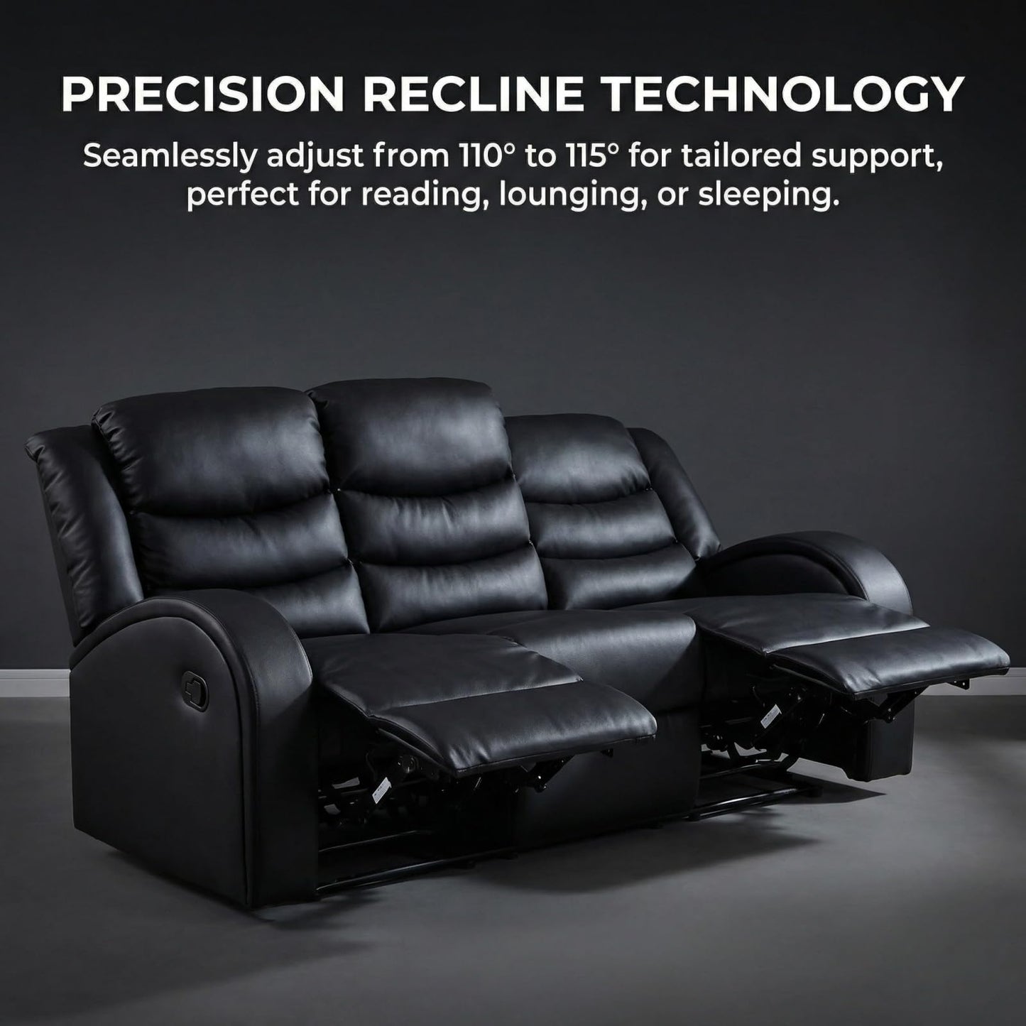 Trygoal Manual Recliner Sofa Set, Leather Reclining Living Room Furniture Set, Adjustable Backrest Reclining Loveseat Sofa and a 3 Seater Couch Furniture Set for Living Room, Home Theater, Black