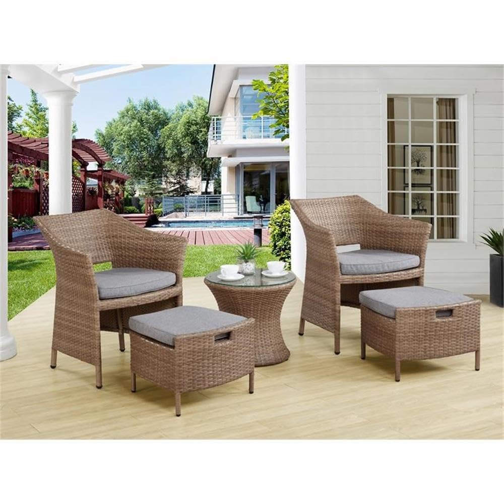 Kokoli All-Weather Patio Conversation Set with Set of 2 Durable Chairs with Cushioned Ottomans and 17 in. H Weather-Resistant Accent Table, Outdoor Furniture