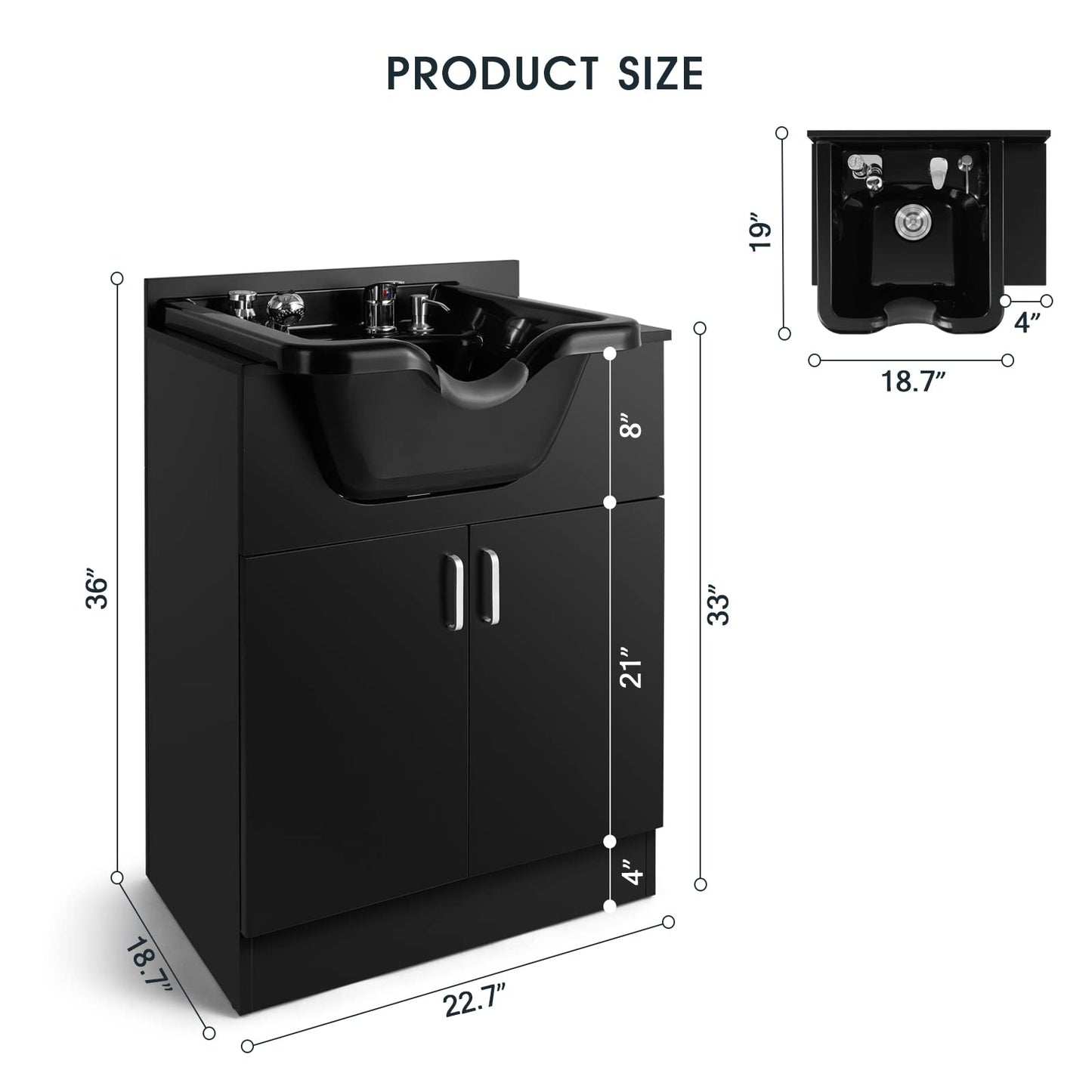Artist hand Shampoo Backwash Sink Station with Shampoo Bowl Shampoo Station, Backwash Sink Chair Spa Salon Beauty Equipment, Used with Barber Chair and Shampoo Chair(Black)