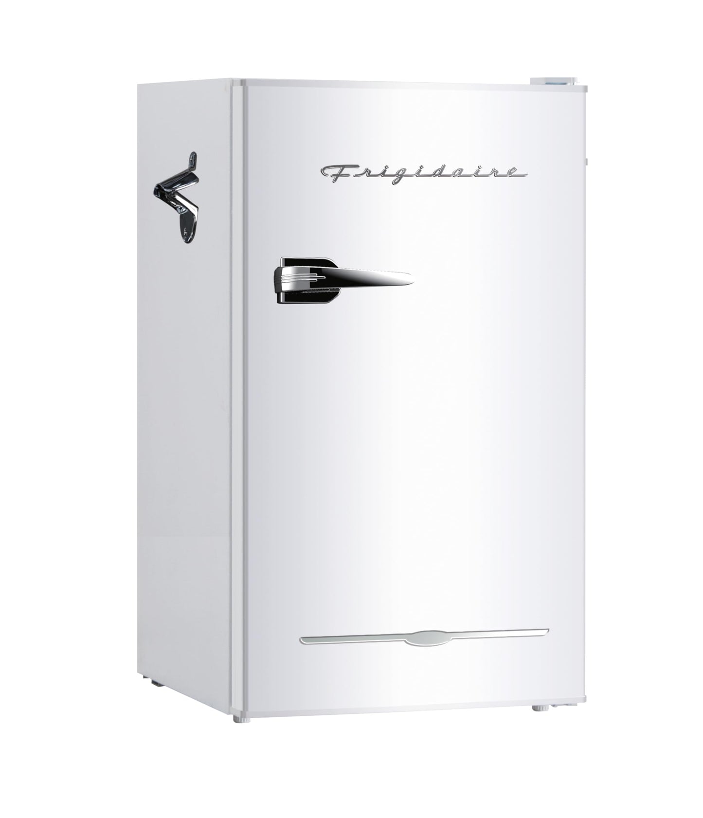 Frigidaire Retro Compact Fridge with Chiller, 3.2 cu ft Countertop Fridge with Built-In Bottle Opener, Compact Refrigerator for Office, Bedroom, Dorm Room or Cabin - 18.7"D x 19.01"W x 33.27"H (White)
