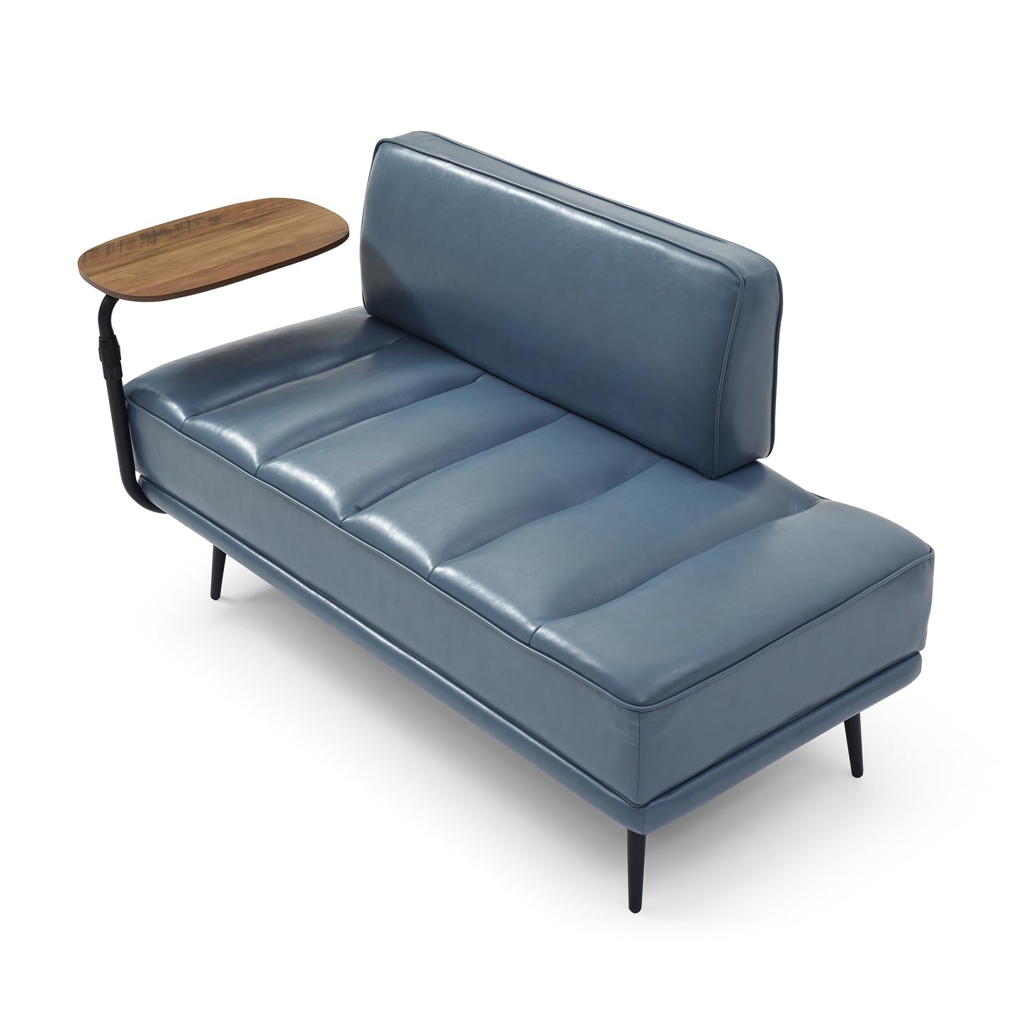 KEIKI End of Bed Bench for Bedroom with Swivel Tray & Tablet Holder, Modern Faux Leather Upholstered Sitting Bench with Metal Legs, Chaise Lounge Bedroom Couch, Gray