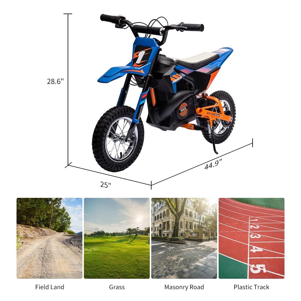 24V Kids Ride On Electric Motorcycle,250W Motor 13.6MPH Fast Speed Dirt Bike,Leather Seat Battery Powered Off-Road Bike,Twist Grip Throttle,Metal Suspension,Air-Filled Tires,for Teens