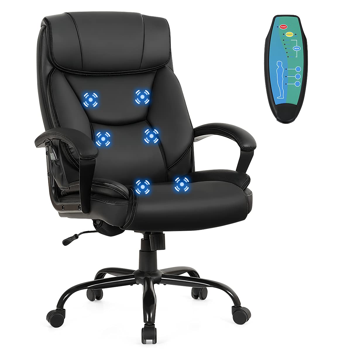 Giantex 500 lbs Big and Tall Office Chair, Massage Executive Chair w/ 6 Vibrating Points, Wide Seat Large Leather High Back Computer Task Desk Chair, Comfortable Headrest, Padded Armrest