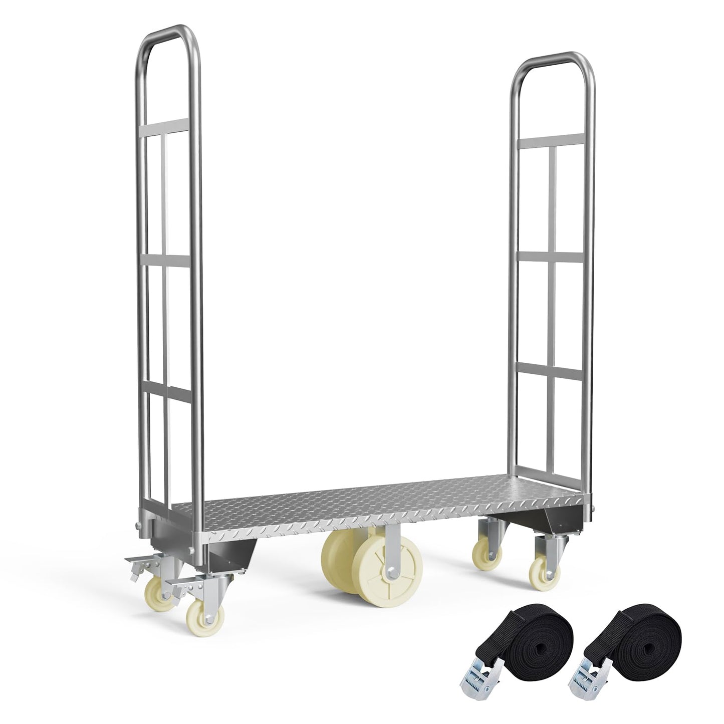 U-Boat Platform Truck Cart, 16 x 48 Inch Narrow Aisle Flatbed Truck w/6PCS Wheel Caster 2000LBS Weight Capacity Heavy Duty Platform Dolly with Removable Handles for Warehouse, Storage Room