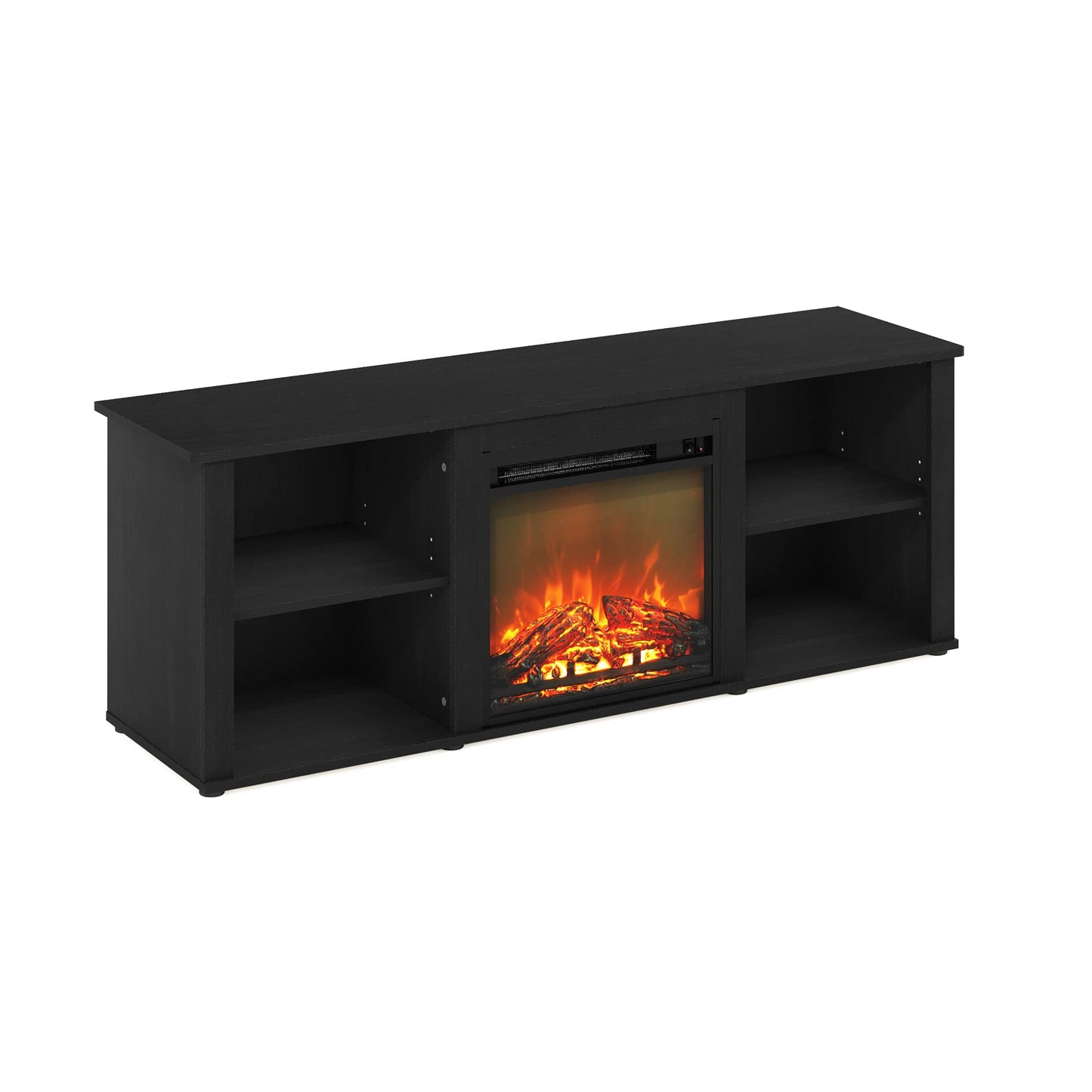 Furinno Classic TV Stand with Fireplace, Entertainment Center, TV Console for TV up to 60 Inch, for Living Room, Bedroom, Dark Americano