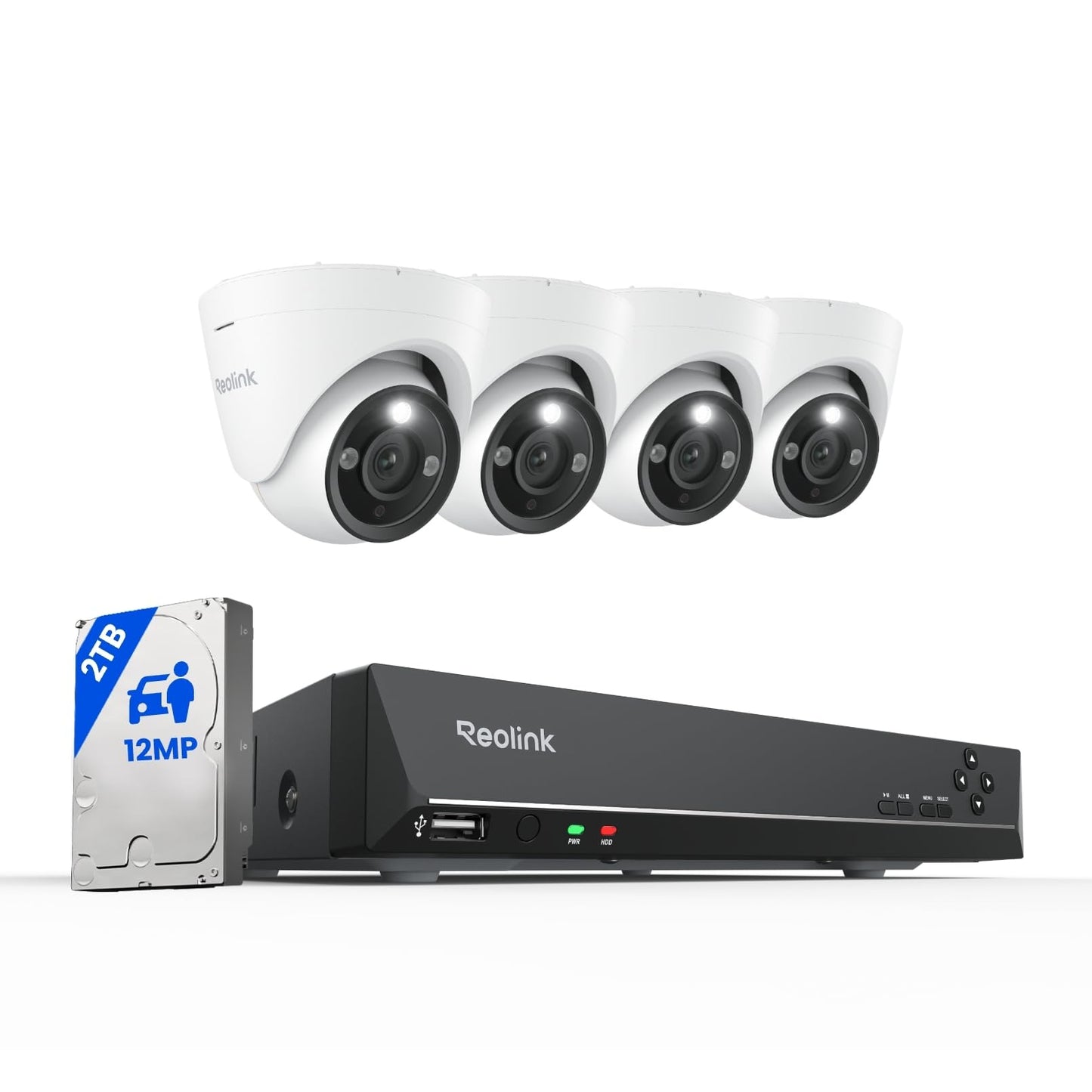 REOLINK New Version 12MP PoE Security Camera System, Person/Vehicle/Animal Detection, Color & Infrared Night Vision, Two-Way Talk, 24/7 Recording, Perimeter Protection, RLK8-1200D4-A
