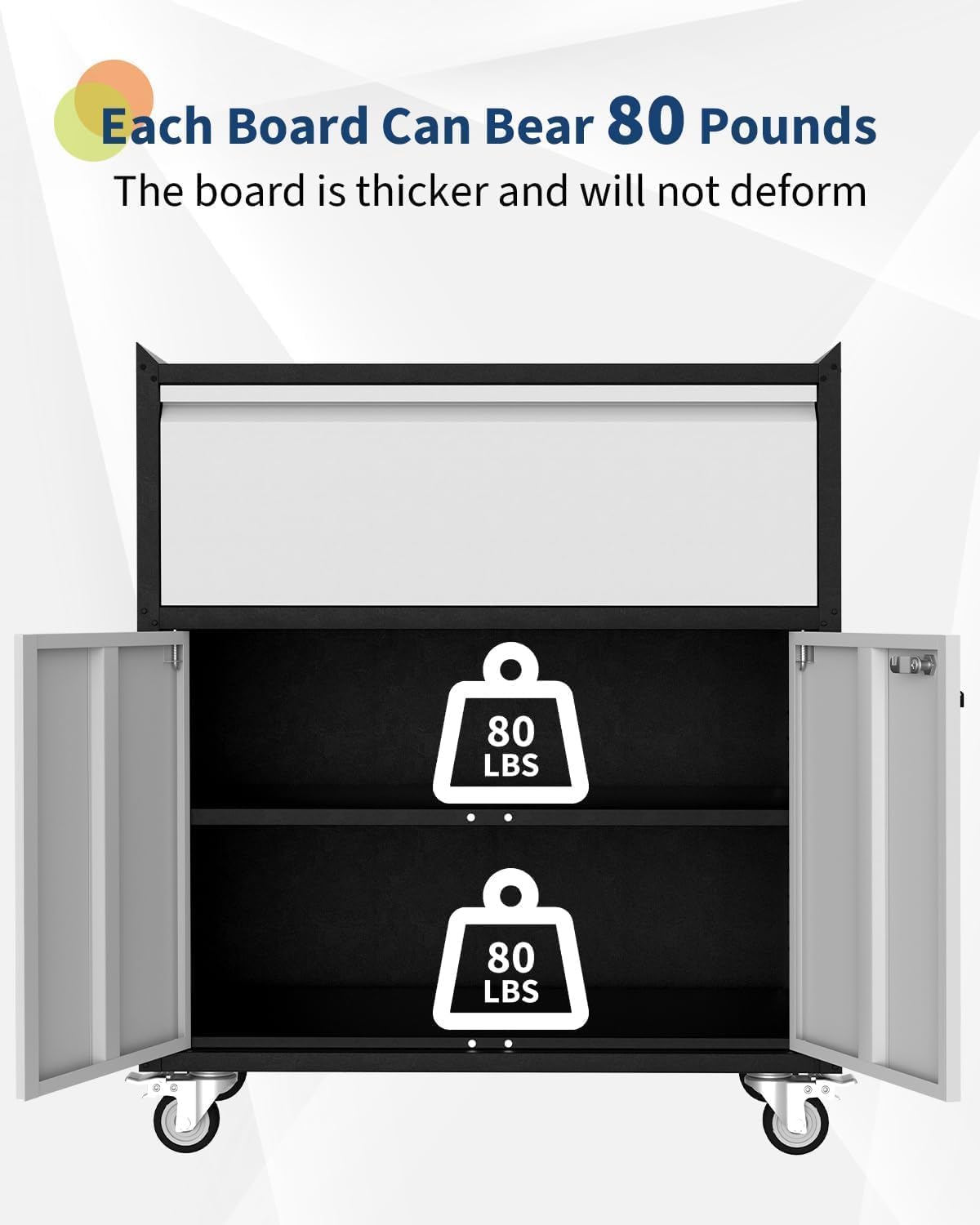 Rolling Metal Tool Chest Cabinet, Garage Storage Cabinet with Wheels, Doors and 1 Drawer, Heavy Duty Lockable Tool Chest Cart with Shelves, for Home Office Workshop Warehouse, Assembly Required