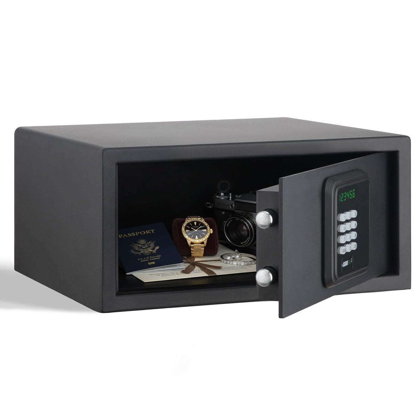 ISLANDSAFE Hotel Safe 1.1 Cubic Feet Home Safe with Digital Keypad,Hotel & Home Dual-Use Safe with Audit Function,Administrator Password,Security Lock Box for Laptop,Jewelry,Watch (Black,Digital Code)