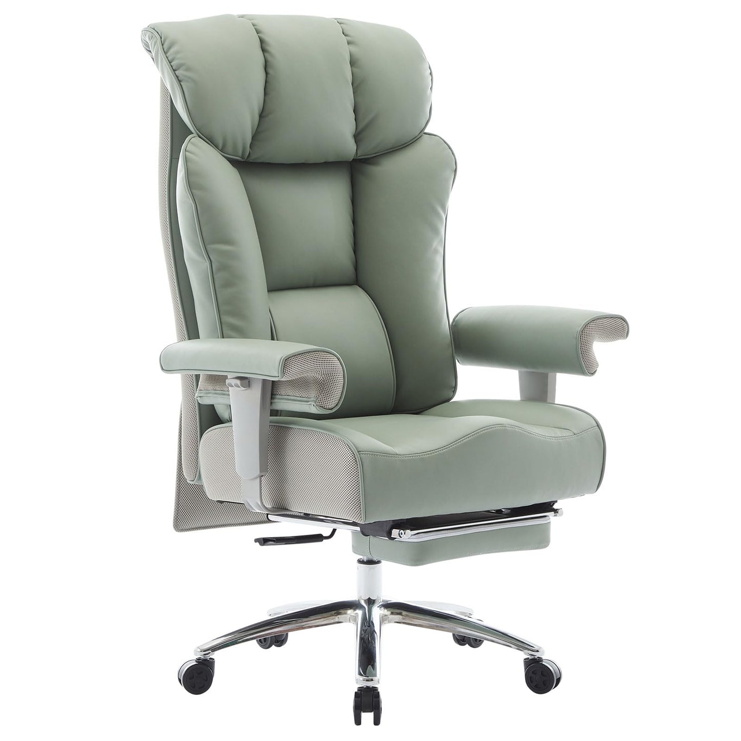 Efomao Big and Tall Office Chair 400lbs - Heavy Duty Executive Desk Chair with Foot Rest & 23" Wide Seat - High Back Ergonomic Leather Computer Chair for Heavy People, Home Office, Green