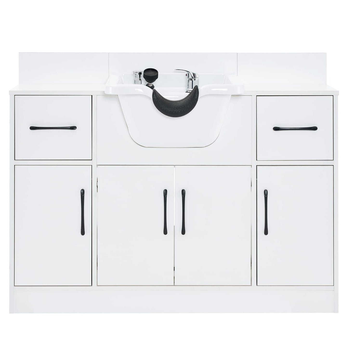 BarberPub Multi-Functional Shampoo Backwash Sink Station with Shampoo Bowl for Hair Stylist, Salon Spa Beauty Cabinet with Faucet Sprayer, Barber Storage Equipment 7139 (White)