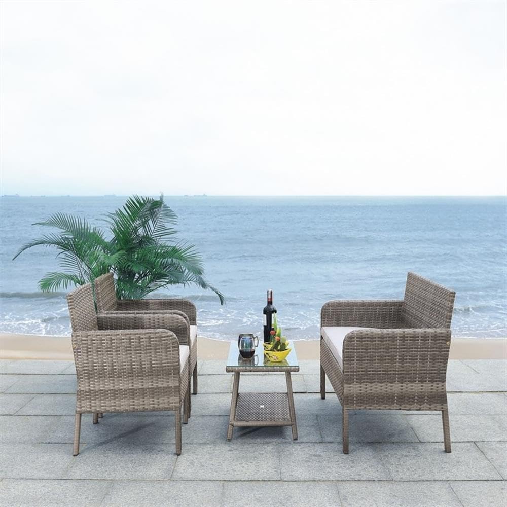 SAFAVIEH PAT7505B Collection Aboka Grey 4-Piece Outdoor Living Patio Set